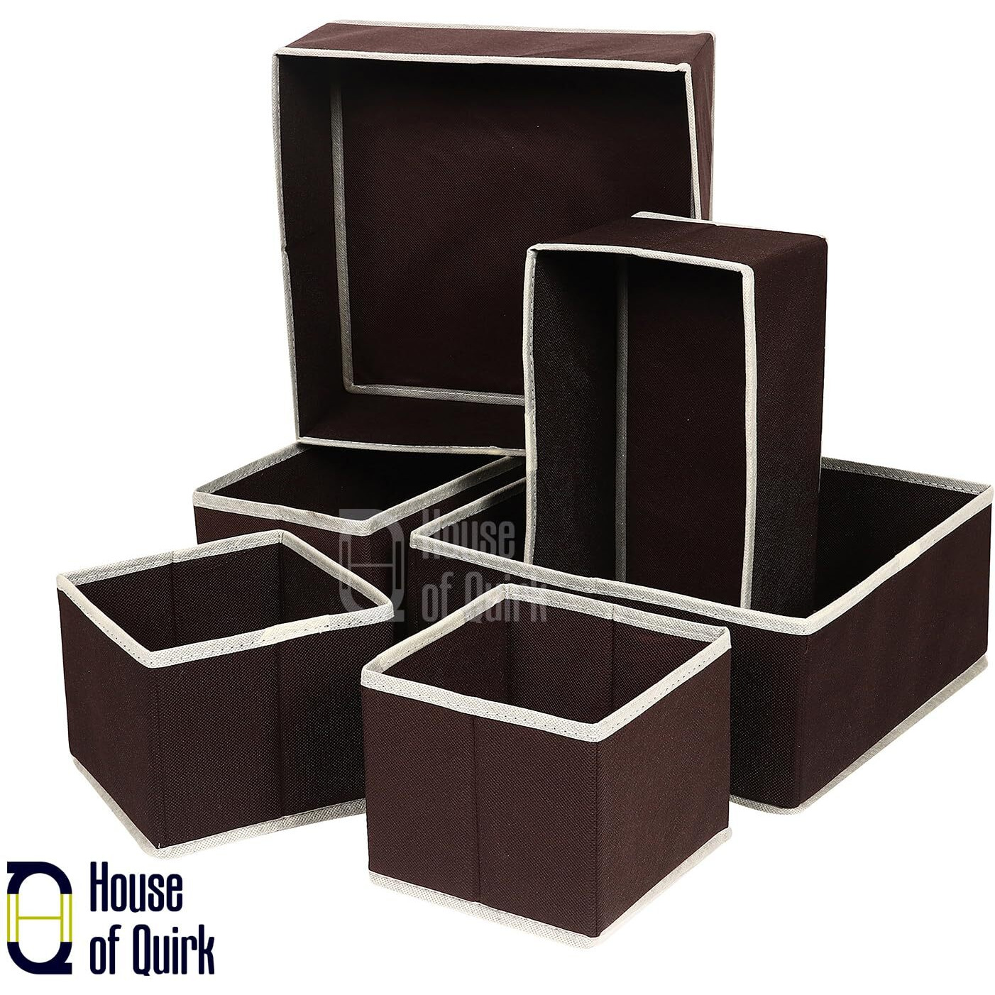 House Of Quirk Foldable Cloth Storage Box Closet Dresser Drawer Organizer Cube Basket Bins Containers Divider With Drawers For Underwear, Bras, Socks, Ties, Scarves, Set Of 6 (Brown)