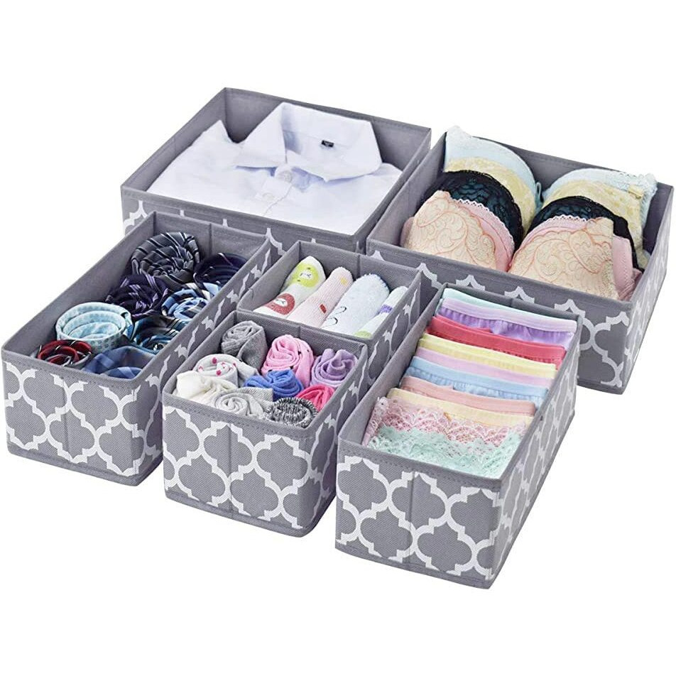House Of Quirk Foldable Clothing Storage Box Closet Dresser Drawer Organizer Cube Basket Bins Divider With Drawers For Underwear,Bras,Socks Etc,Set Of 6(Grey Lantern),Non-Woven Fabric