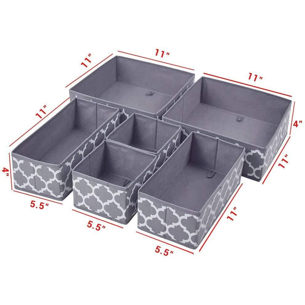 House Of Quirk Foldable Clothing Storage Box Closet Dresser Drawer Organizer Cube Basket Bins Divider With Drawers For Underwear,Bras,Socks Etc,Set Of 6(Grey Lantern),Non-Woven Fabric
