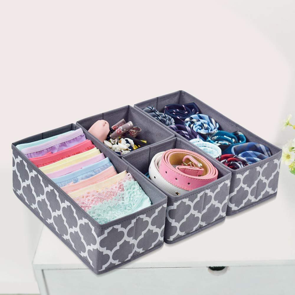 House Of Quirk Foldable Clothing Storage Box Closet Dresser Drawer Organizer Cube Basket Bins Divider With Drawers For Underwear,Bras,Socks Etc,Set Of 6(Grey Lantern),Non-Woven Fabric