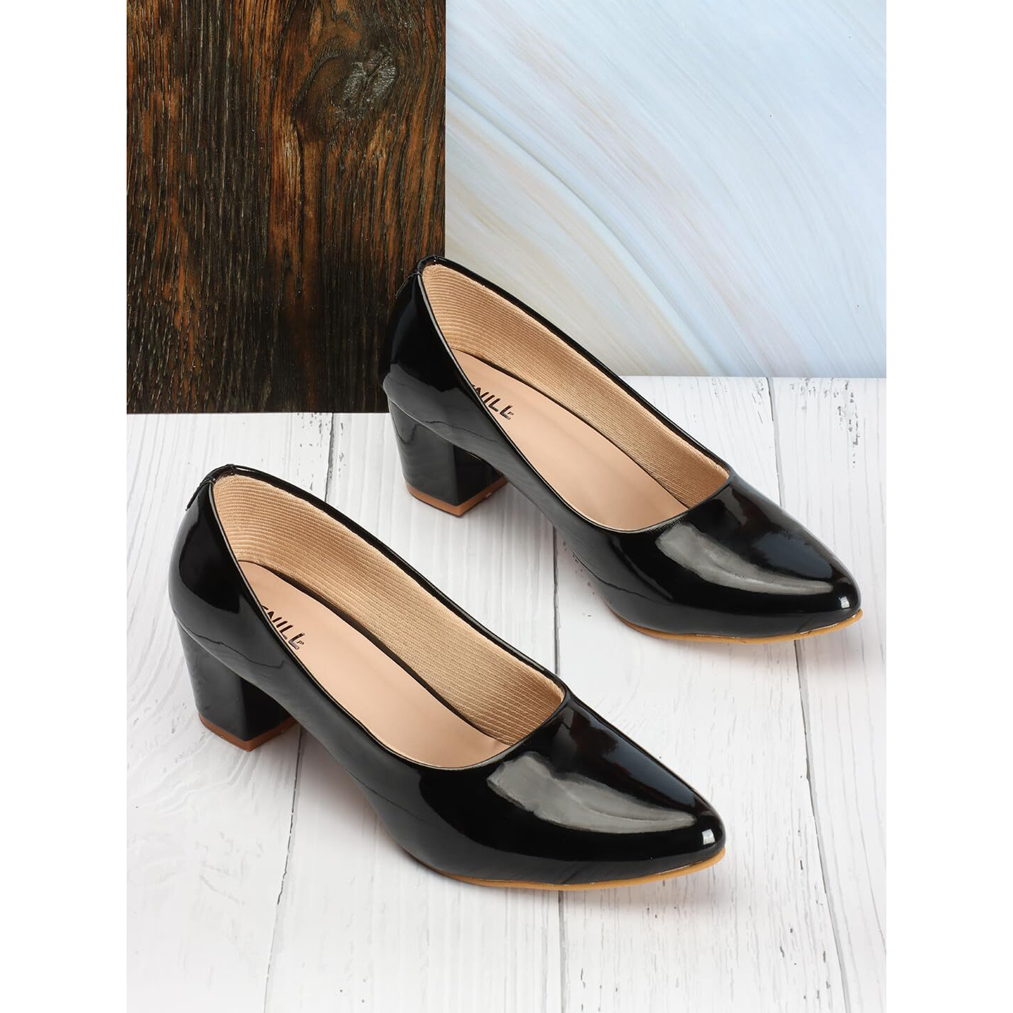Denill Women Synthetic Pump Block Heel Uk- 4, Black