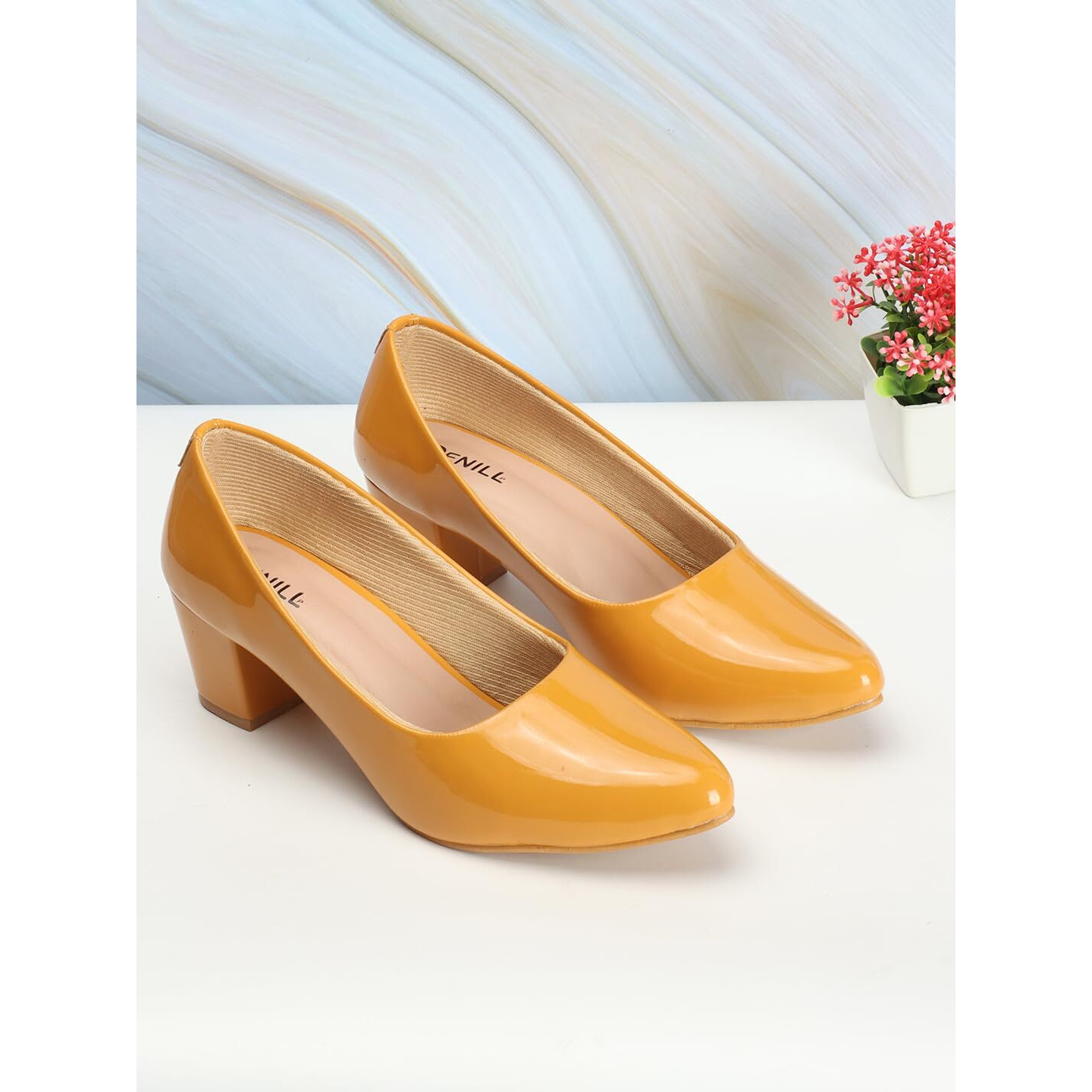 Denill Women Pump Block Heel (Yellow, Numeric_8)