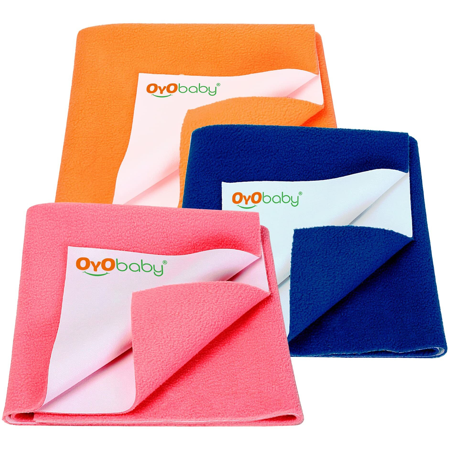 Oyo Baby Cotton Waterproof Sheet, Extra Absorbent Fastest Dry Sheet For Baby, Anti-Piling Fleece Baby Bed Protector, Medium Size 70X100Cm, Pack Of 3, Salmon Rose, Royal Blue & Peach