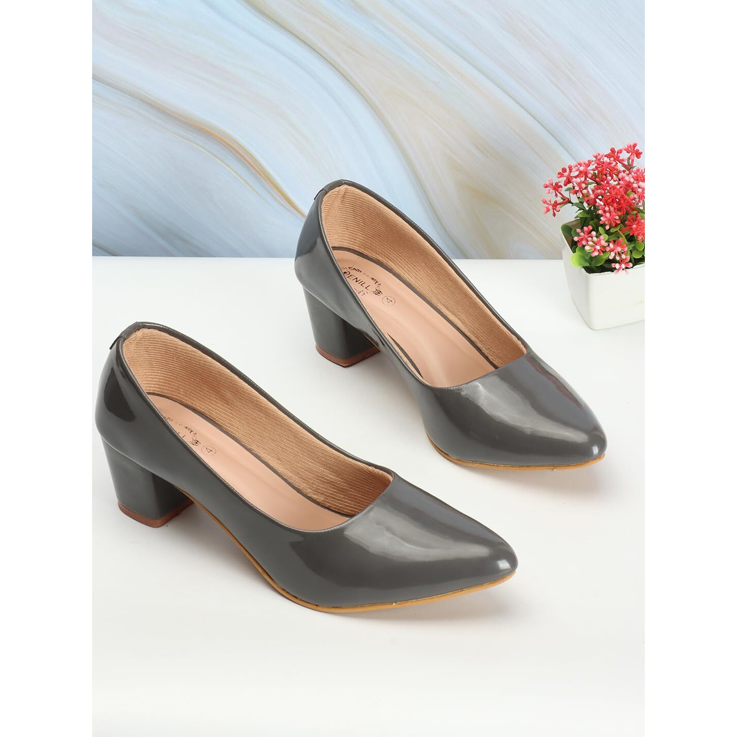 Denill Women Pump Block Heel (Grey, Numeric_6)