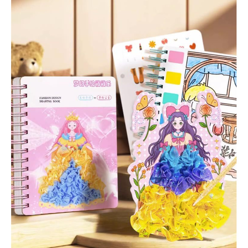 Cynvexa Fashion Design Drawing Book For Girls, Creative Puzzle Puncture Painting, Princess Dress Up Coloring Sticker Book With Watercolor Painting, Stickers, Poking, Diy Craft Kit For Girls Age 3-9