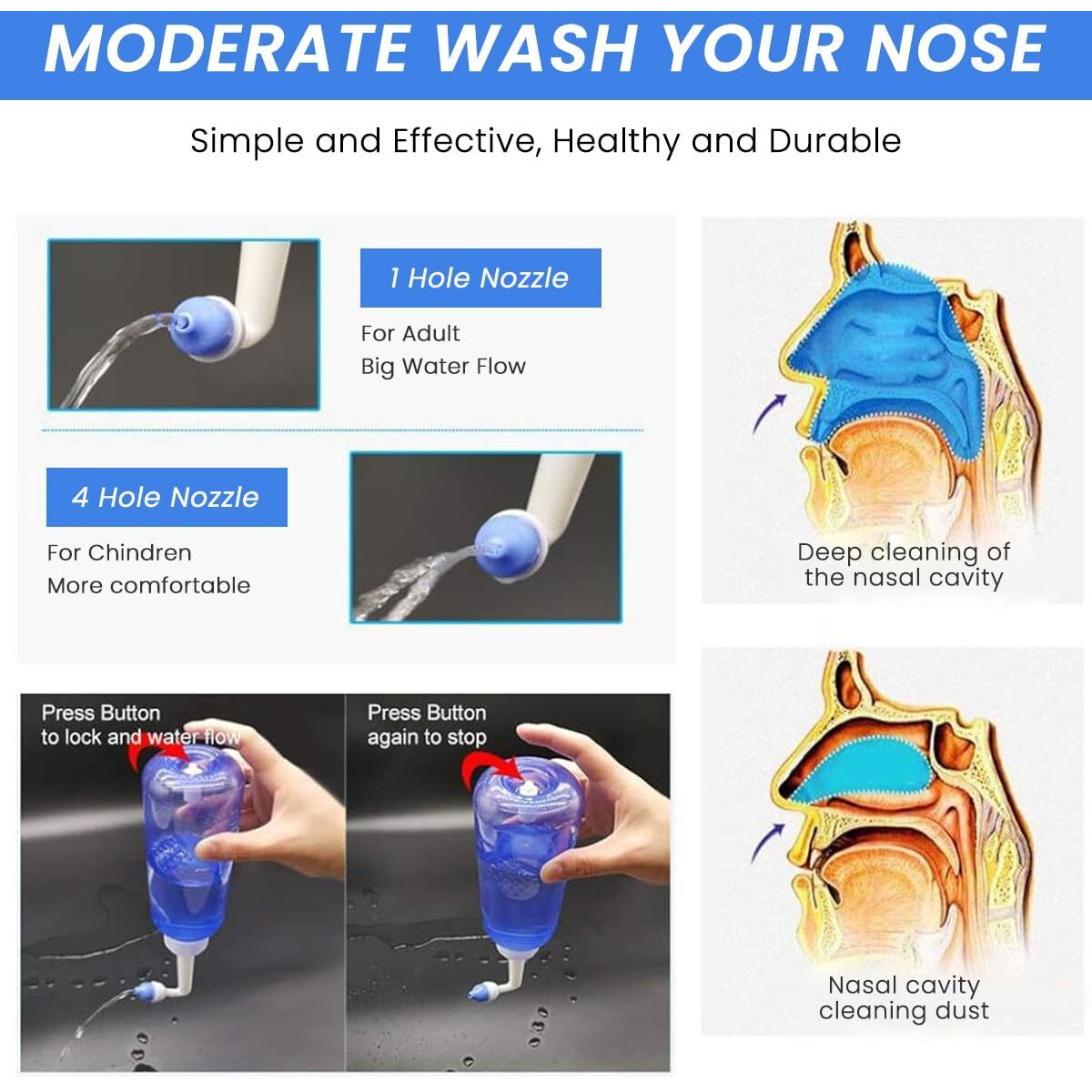 Hannea Nasal Rinser Kit For Sinus & Allergy Relief, With 30 Packs Nasal Wash Saline(2.7G/Per Pack) 300Ml Reusable Nasal Rinser Kettle, Relieve Nasal Discomfort, Suits For Daily Use, With 2 Rinse Tips