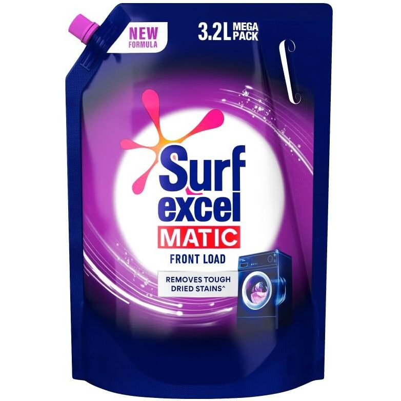 Surf Excel Matic Front Load Liquid Detergent 3.2 L Refill, Designed For Tough Stain Removal On Laundry In Washing Machines - Mega Pack