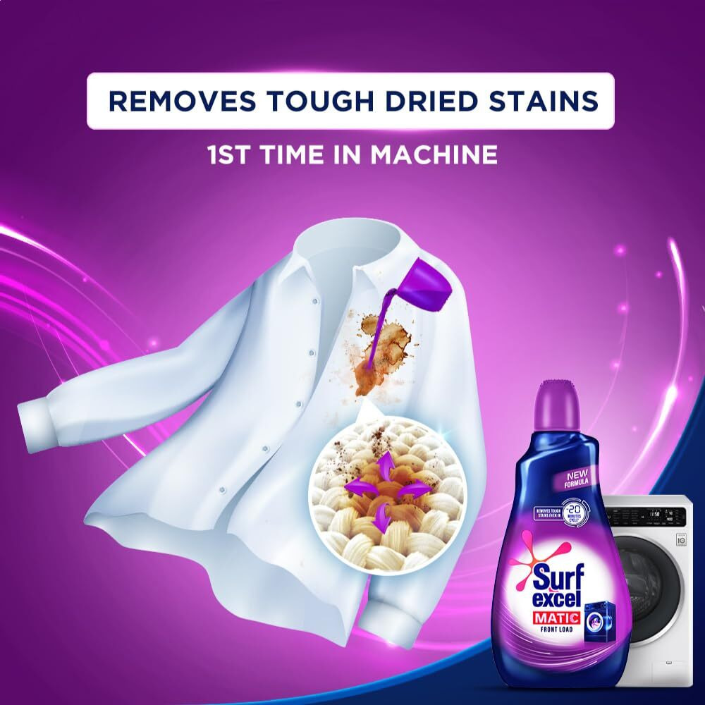 Surf Excel Matic Front Load Liquid Detergent 3.2 L Refill, Designed For Tough Stain Removal On Laundry In Washing Machines - Mega Pack