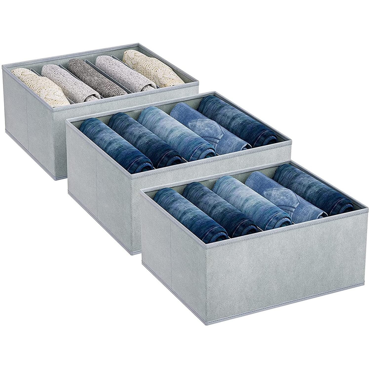 Double R Bags Clothes Drawer Organizer For Jeans,Wardrobe Clothes Organizer For Folded Clothes,Clothes Storage Organizer For Jeans,Sweater,Dresses,T-Shirts. (Grey, Pack Of 3)