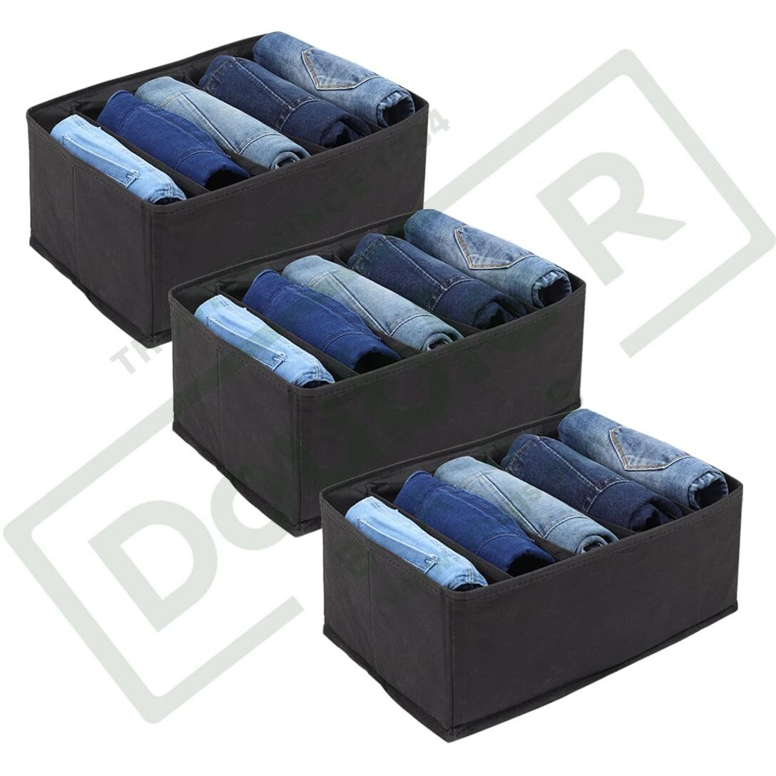 Double R Bags Clothes Drawer Organizer For Jeans,Wardrobe Clothes Organizer For Folded Clothes,Clothes Storage Organizer For Jeans,Sweater,Dresses,T-Shirts. (Black, Pack Of 3)