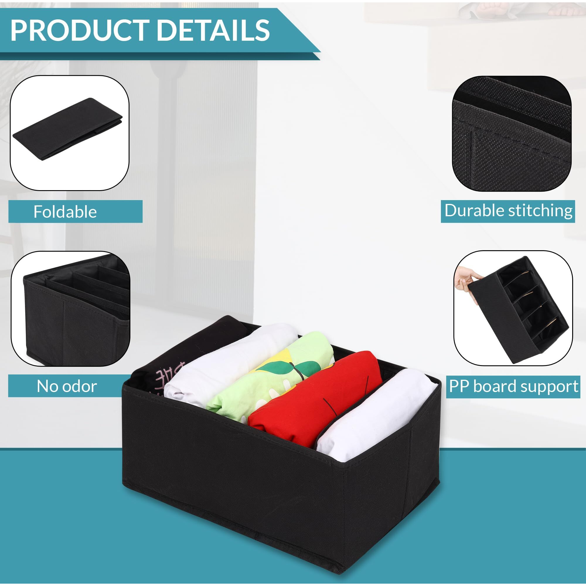 Double R Bags Clothes Drawer Organizer For Jeans,Wardrobe Clothes Organizer For Folded Clothes,Clothes Storage Organizer For Jeans,Sweater,Dresses,T-Shirts. (Black, Pack Of 3)