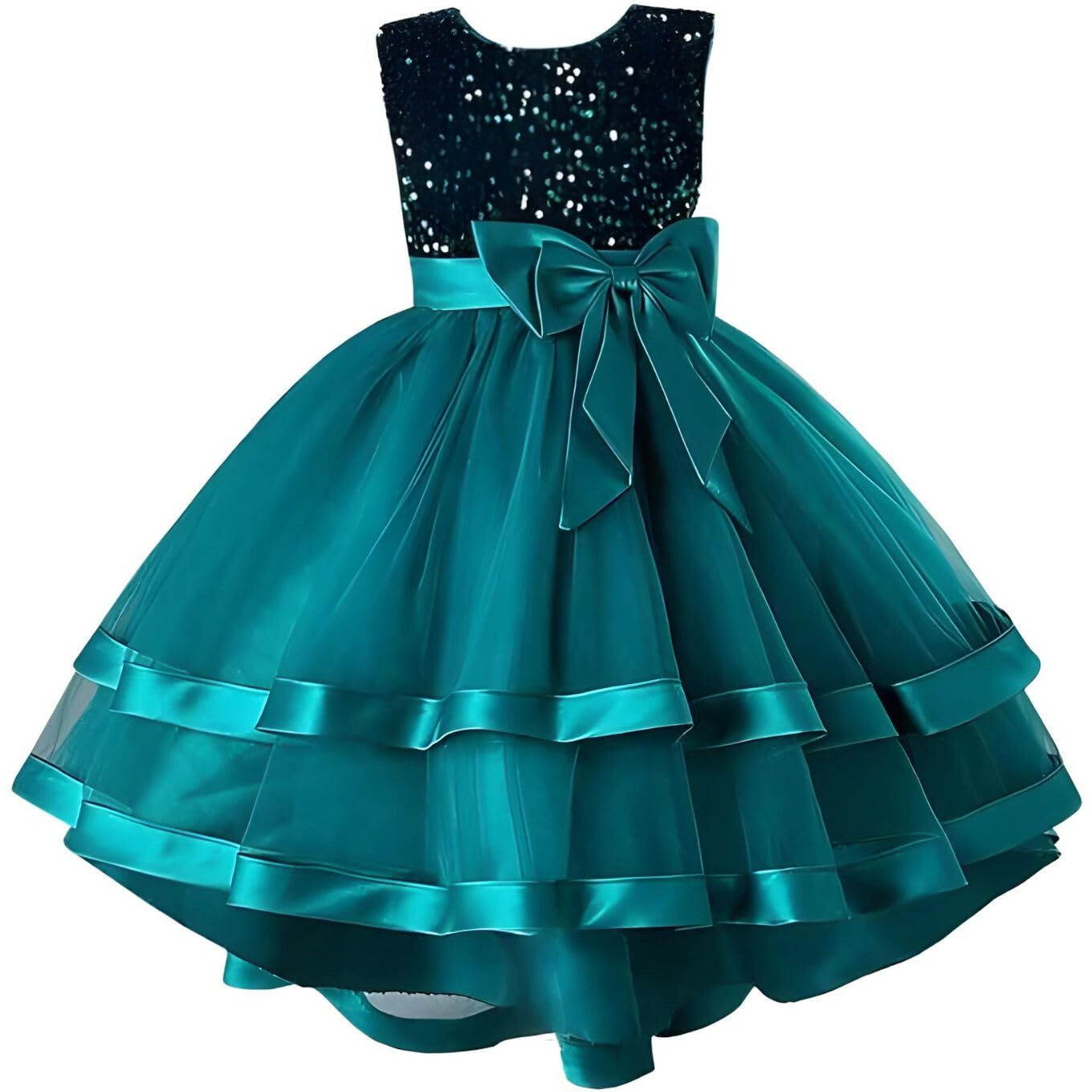 Niren Enterprise Embroidery Sequence Baby Frock For Kid Girls (Blue Kingfisher, 2-3 Years)