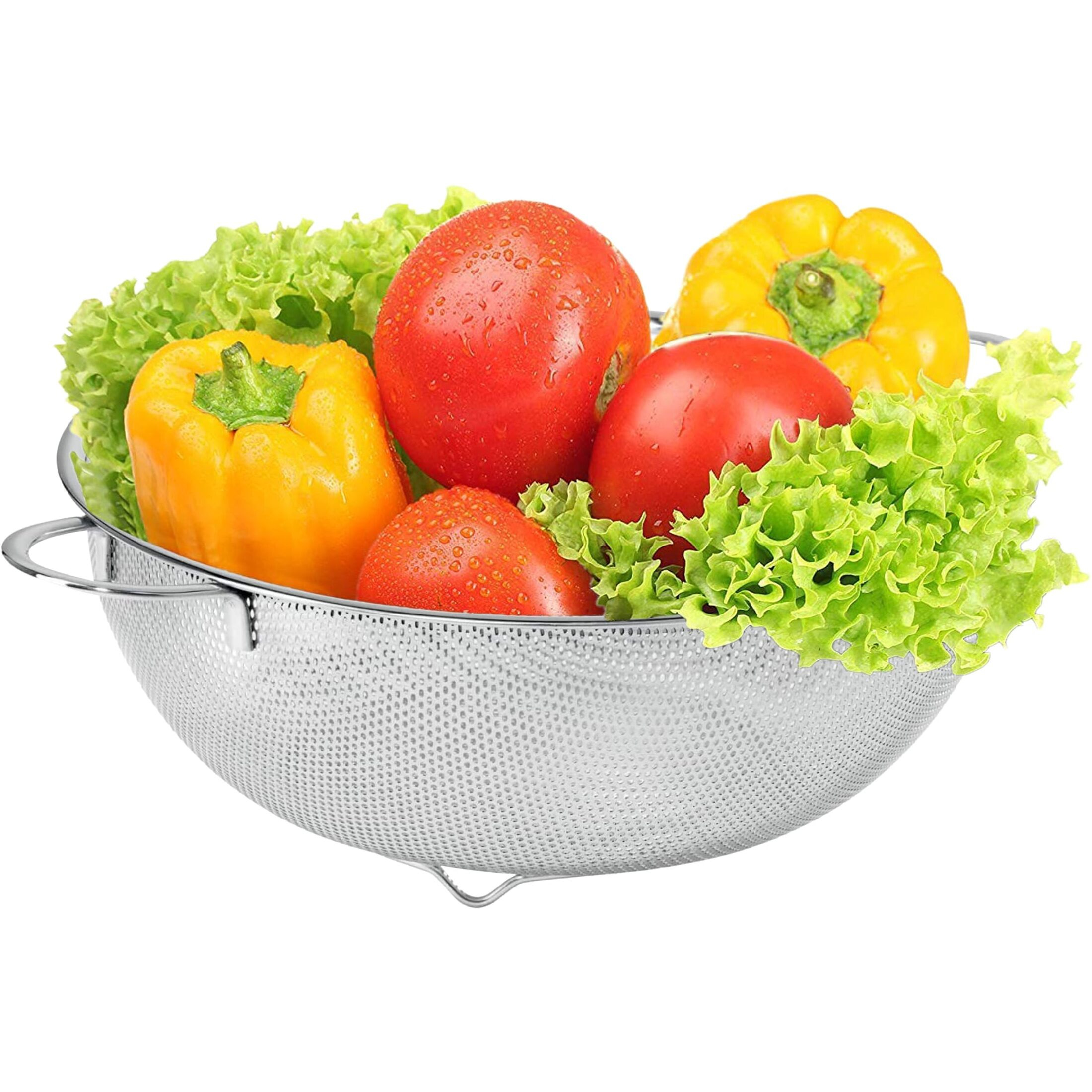 Freshome Multipurpose Stainless Steel Collander For Washing Fruits, Vegetables Filter Easily In The Kitchen Bowl (Medium) 28.5X10 Centimeters, Silver