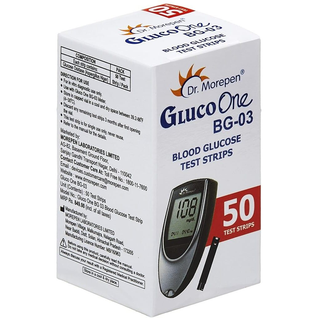 Dr. Morepen Bg-03 Blood Glucose Test Strips, 50 Strips (Black/White)(Only Strips, No Glucometer)