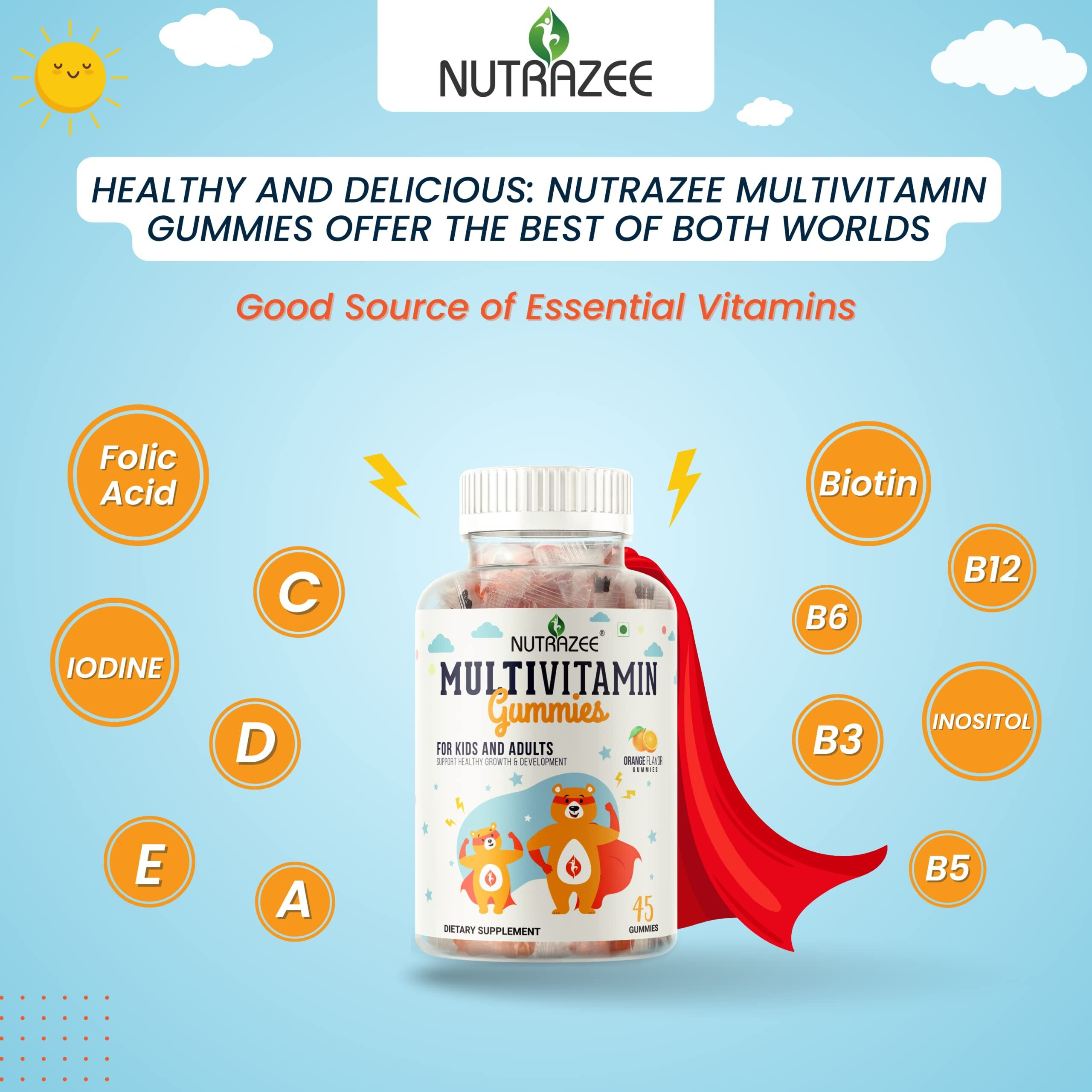 Nutrazee Multivitamin Gummies For Kids, Men & Women, Supplement With Biotin & Essential Vitamins For Healthy Growth, Development & Immunity, 45 Gummy Bears