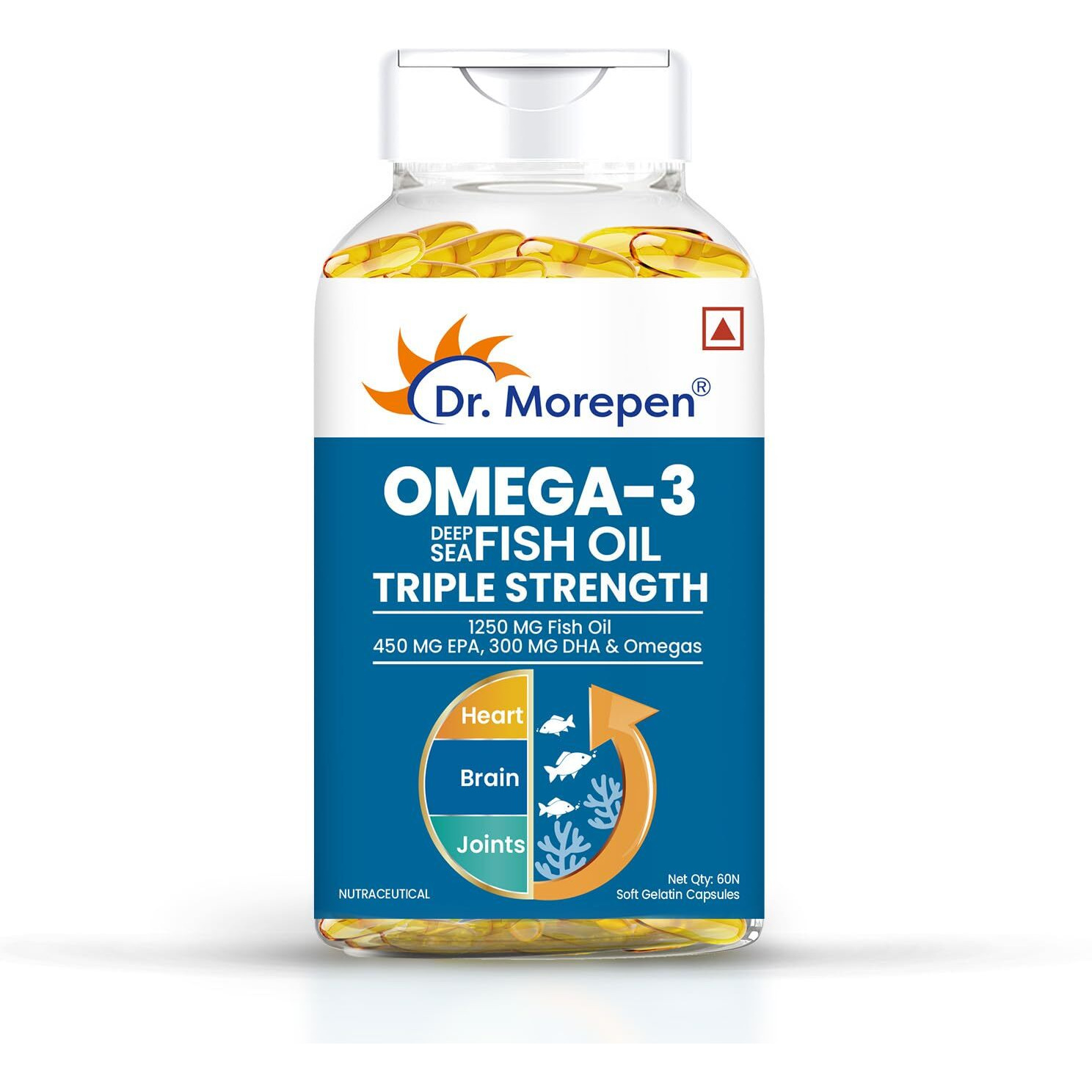 Dr. Morepen Omega 3 | Deep Sea Fish Oil Triple Strength | 1250Mg With 900Mg Dha & Epa - 60 Softgels (Pack Of 1)