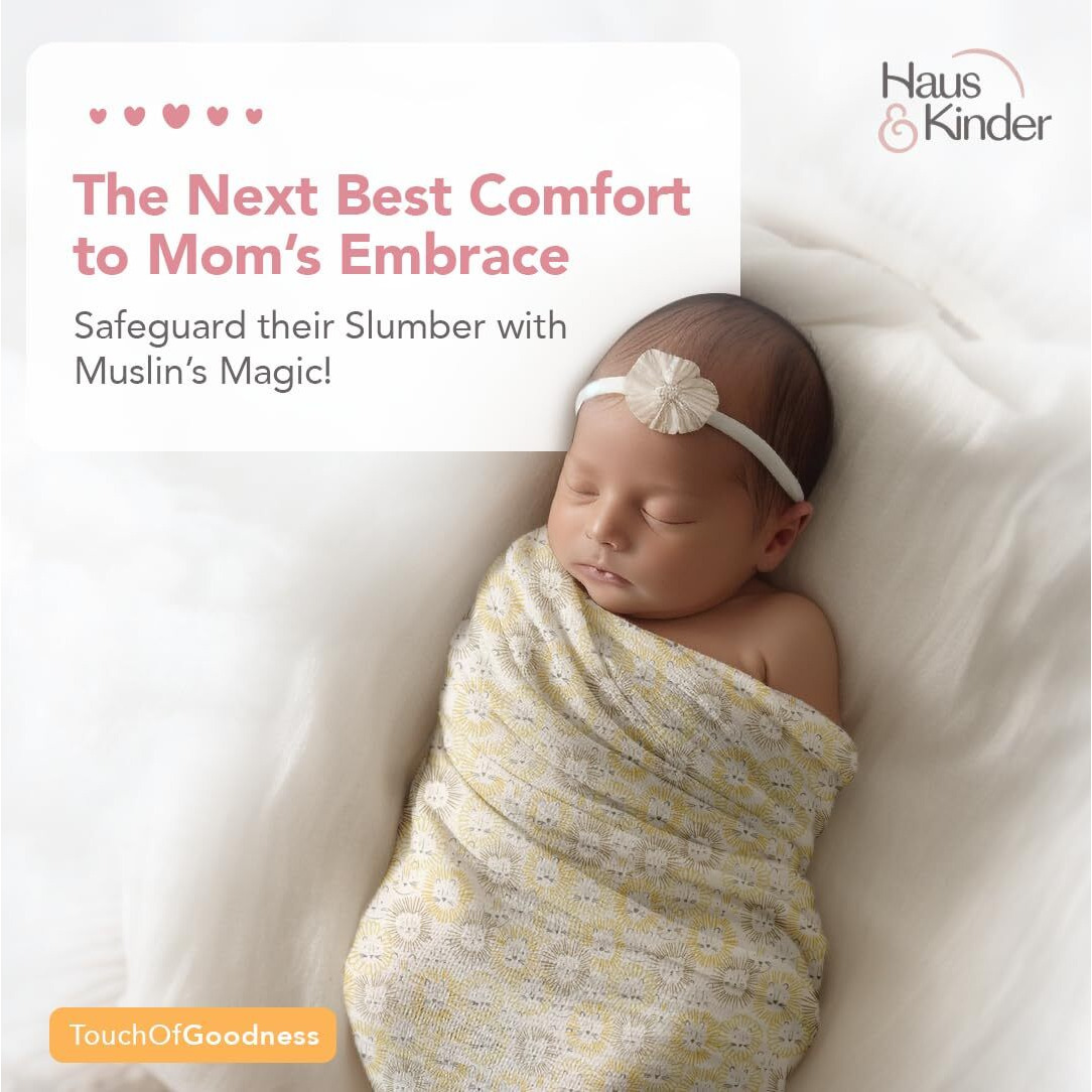 Haus & Kinder 100% Cotton Muslin Swaddle For New Born Baby-Soft Swaddle Cloth For New Born | Baby Swaddle Wrap For New Born | Multicolor Muslin Cloth For New Born Baby Set, Swaddlers, 3 Pc, 100X100Cm