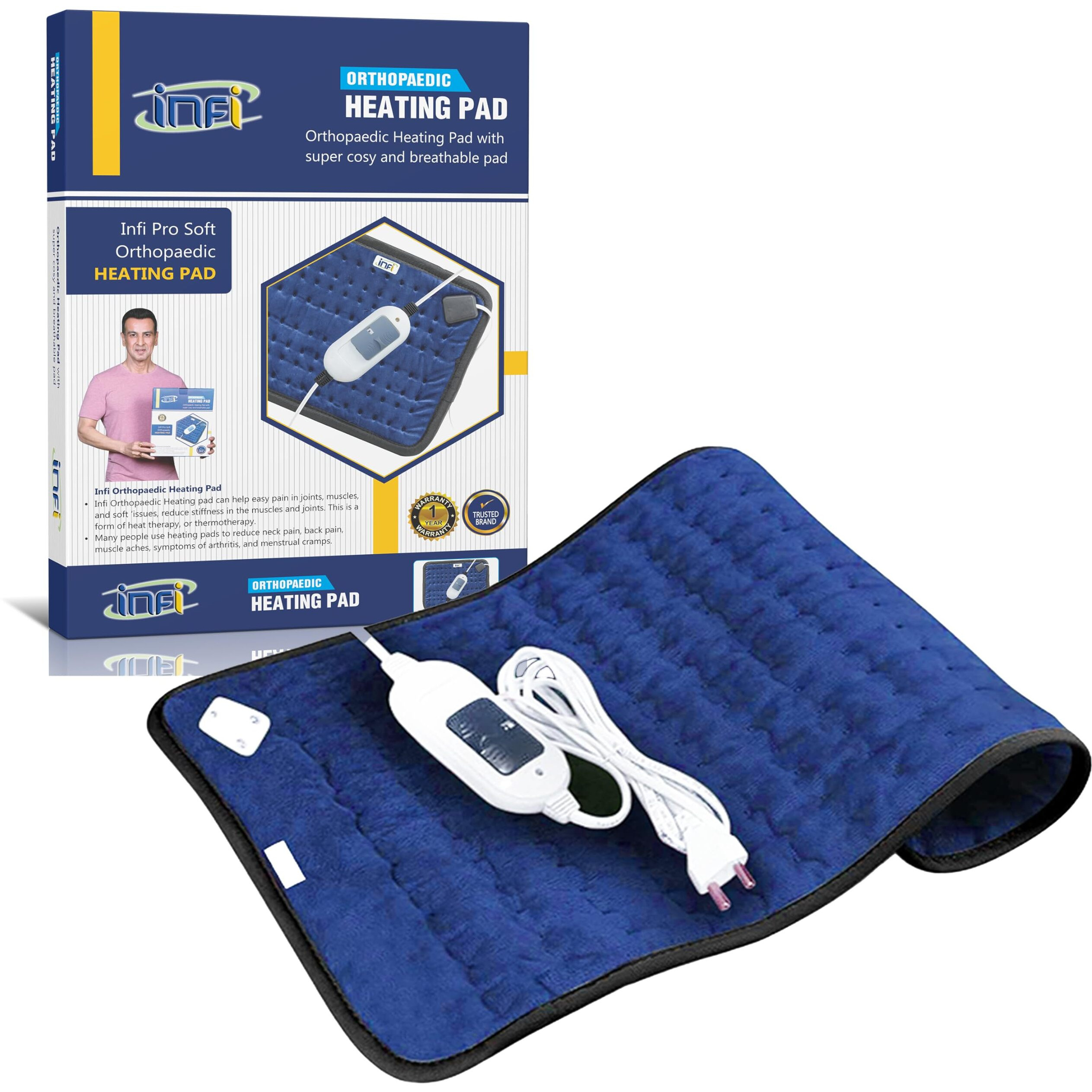 Infi Orthopaedic Electric Heating Pad - Fast Heat Therapy Belt For Pain Relief, 3 Temperature Settings, Overheat Protection, Ideal For Lower Back, Knee, Shoulder, Cramps And Neck Pain, Medium Size