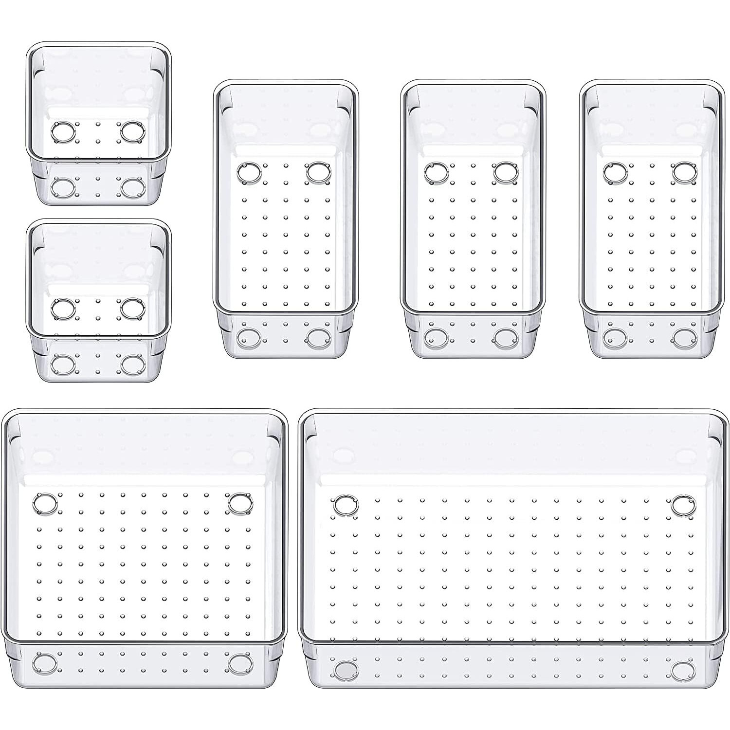 Jd Fresh 7 Pieces Transparent Dressing Table Organizer/Tray For Drawers/Organizer Trays For Kitchen-Office Drawer/Drawer Divider Tray(White/Acrylic), Clothing
