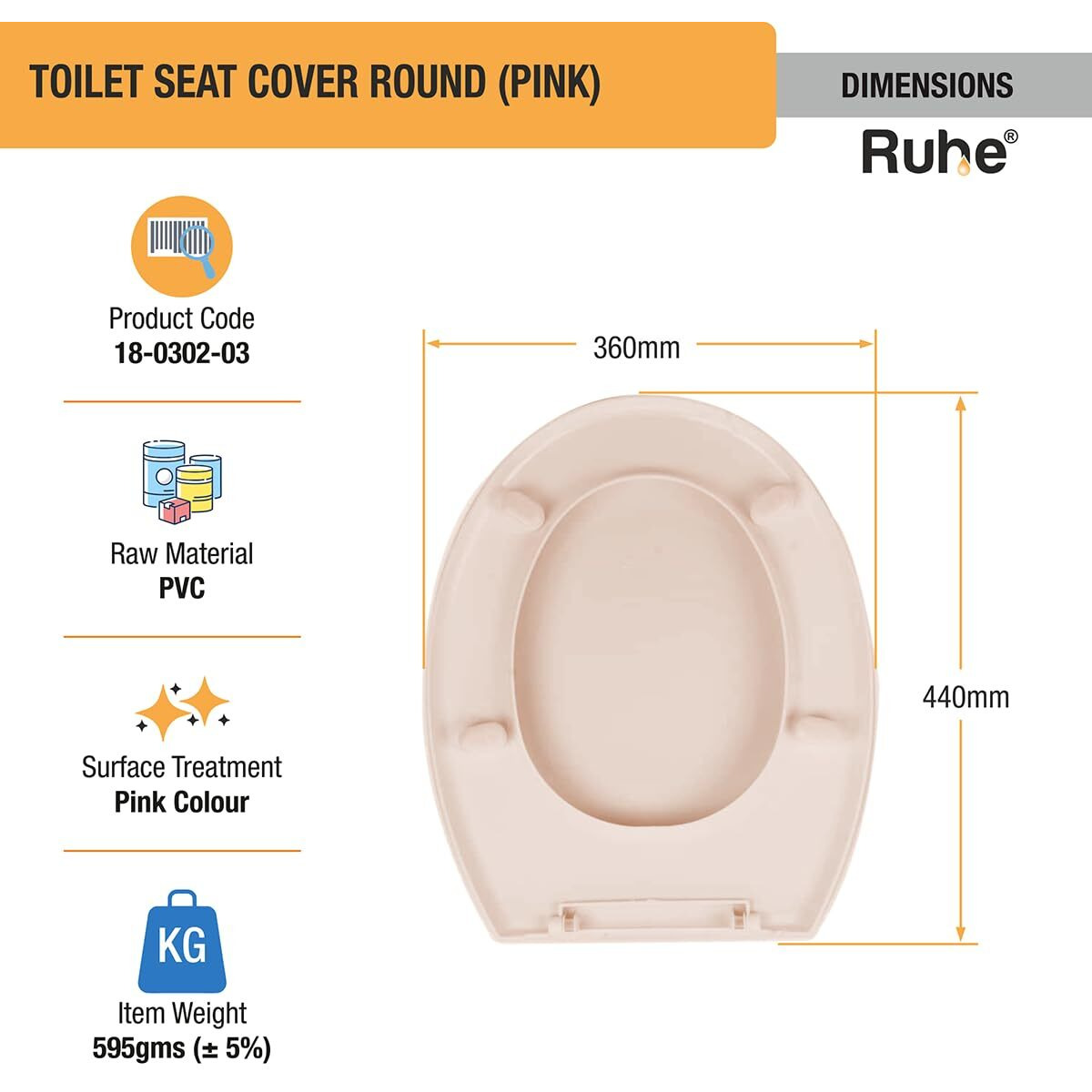 Ruhe Super Round Toilet Seat Cover - Pink| Premium Pvc Western Commode Toilet Seat Cover | Non-Slip Point And Durable Seat Cover | Easy Installation