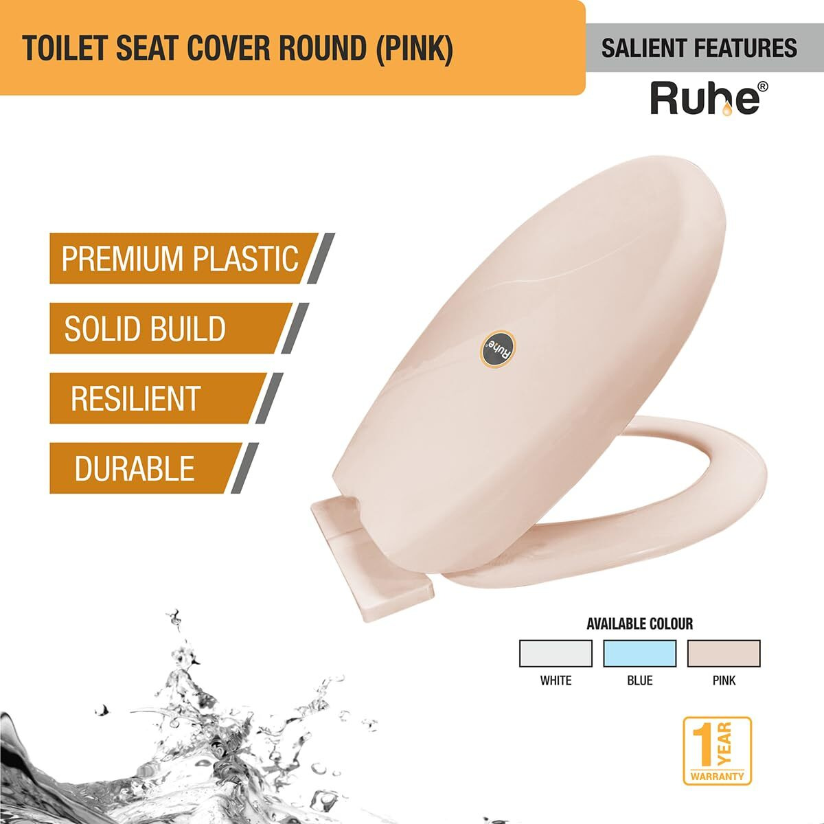 Ruhe Super Round Toilet Seat Cover - Pink| Premium Pvc Western Commode Toilet Seat Cover | Non-Slip Point And Durable Seat Cover | Easy Installation