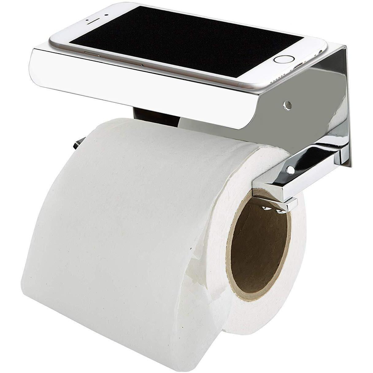 Plantex Platinum Stainless Steel 304 Grade Toilet Paper Holder/Toilet Paper Roll Holder With Mobile Stand/Toilet Paper Roll Holder Stand/Bathroom Accessories (Chrome)