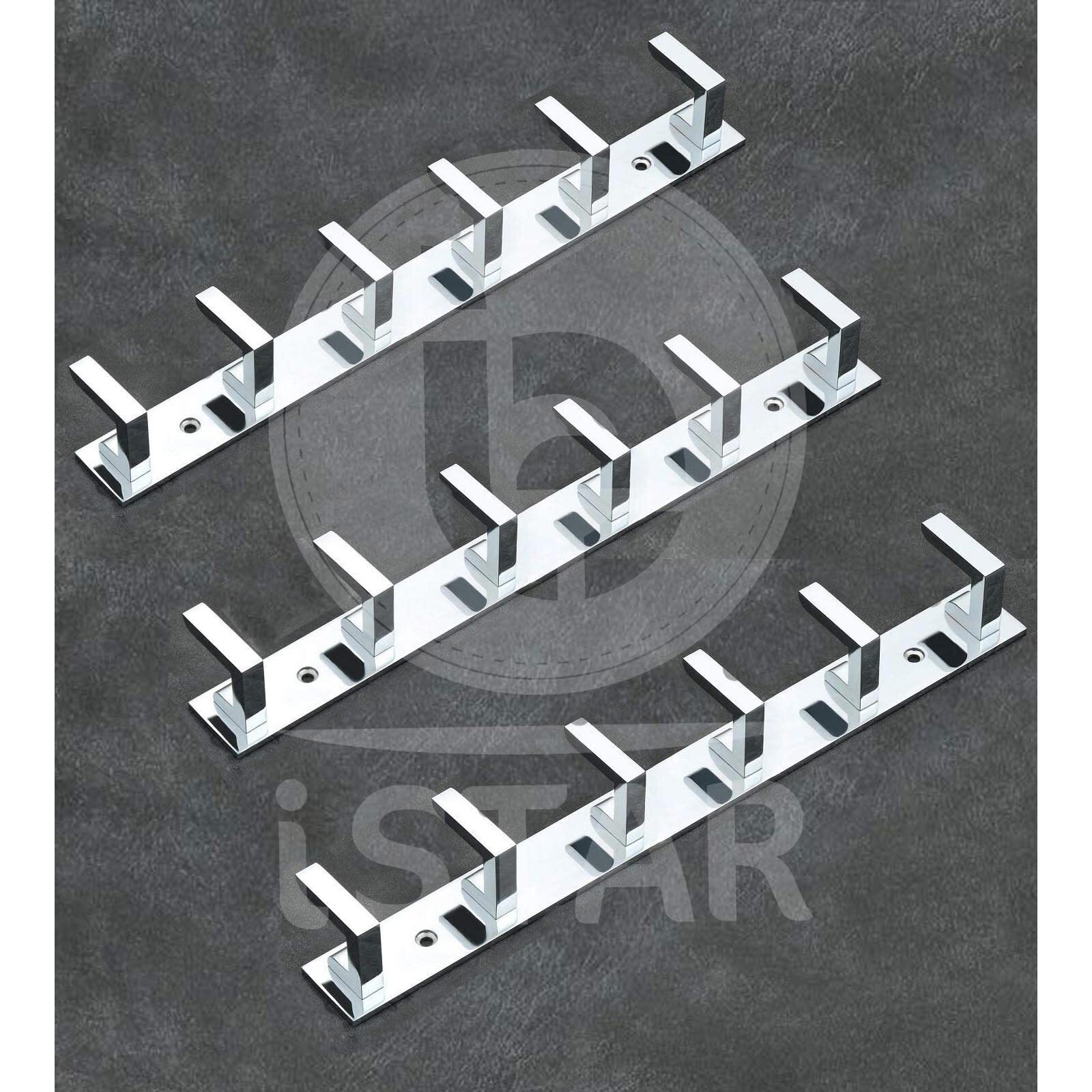 Istar Stainless Steel 6 Pin Bathroom Cloth Hooks Hanger Wall Bedroom Bathroom Robe Hooks Rail (Pack Of 3, Silver)