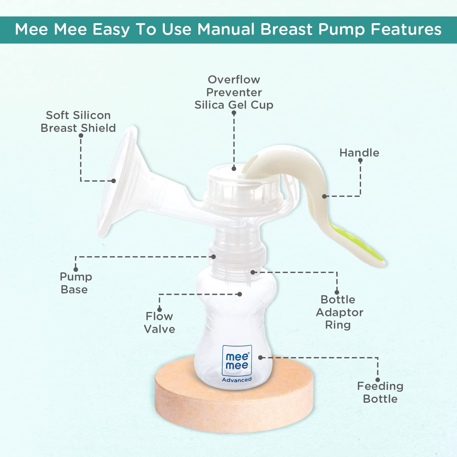 Mee Mee Manual Breast Pump 150 Ml | Breast Pump For Feeding Mothers | Bpa-Free, Soft Silicone Shield | Portable & Easy To Clean With Overflow Preventer Silica Gel Cup