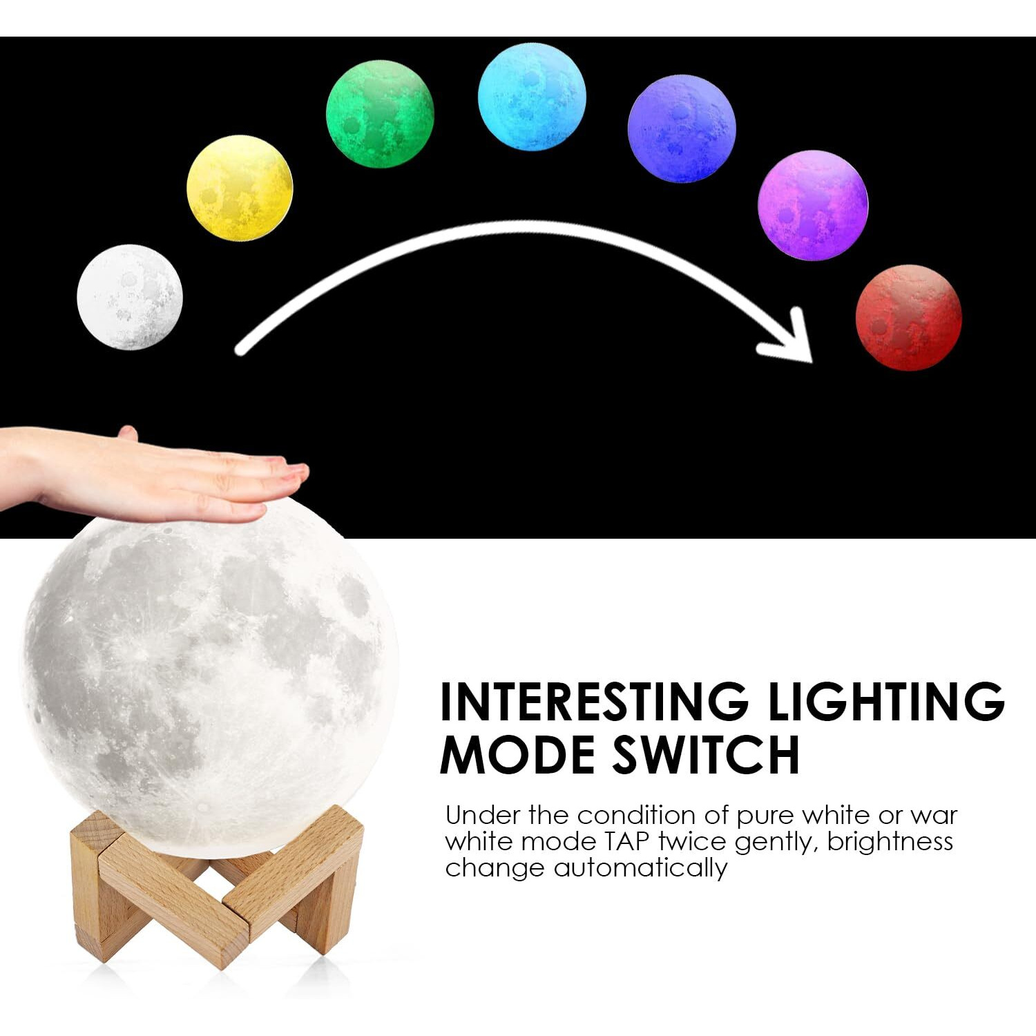 Gesto Silicone 3D Moon Lamp For Home Decor - 7 Colour Changeable Night Lamp With Stand | Touch Controled Decorative Moon Light For Bedrooms,Valentine, Festival, Anniversary Gift, Wedding Gifts (15 Cm)
