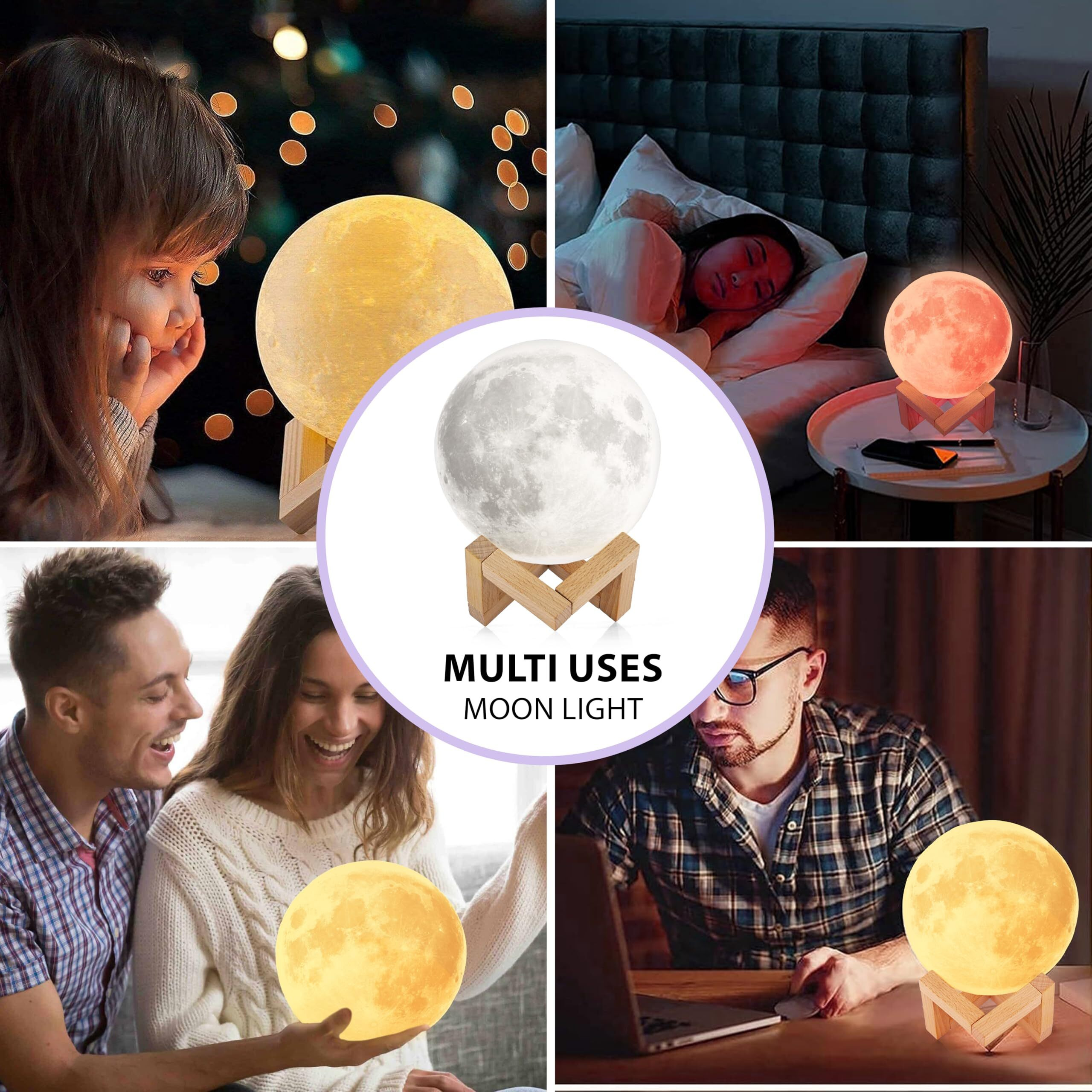 Gesto Silicone 3D Moon Lamp For Home Decor - 7 Colour Changeable Night Lamp With Stand | Touch Controled Decorative Moon Light For Bedrooms,Valentine, Festival, Anniversary Gift, Wedding Gifts (15 Cm)