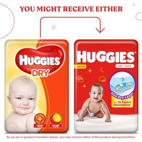 Huggies Unisex Child Dry Tape | Adjustable Tape Style Diapers, Medium (M) Size (7-12 Kgs), Pack Of 60 | Up To 2X Faster Absorption, Up To 12 Hours Overnight Absorption