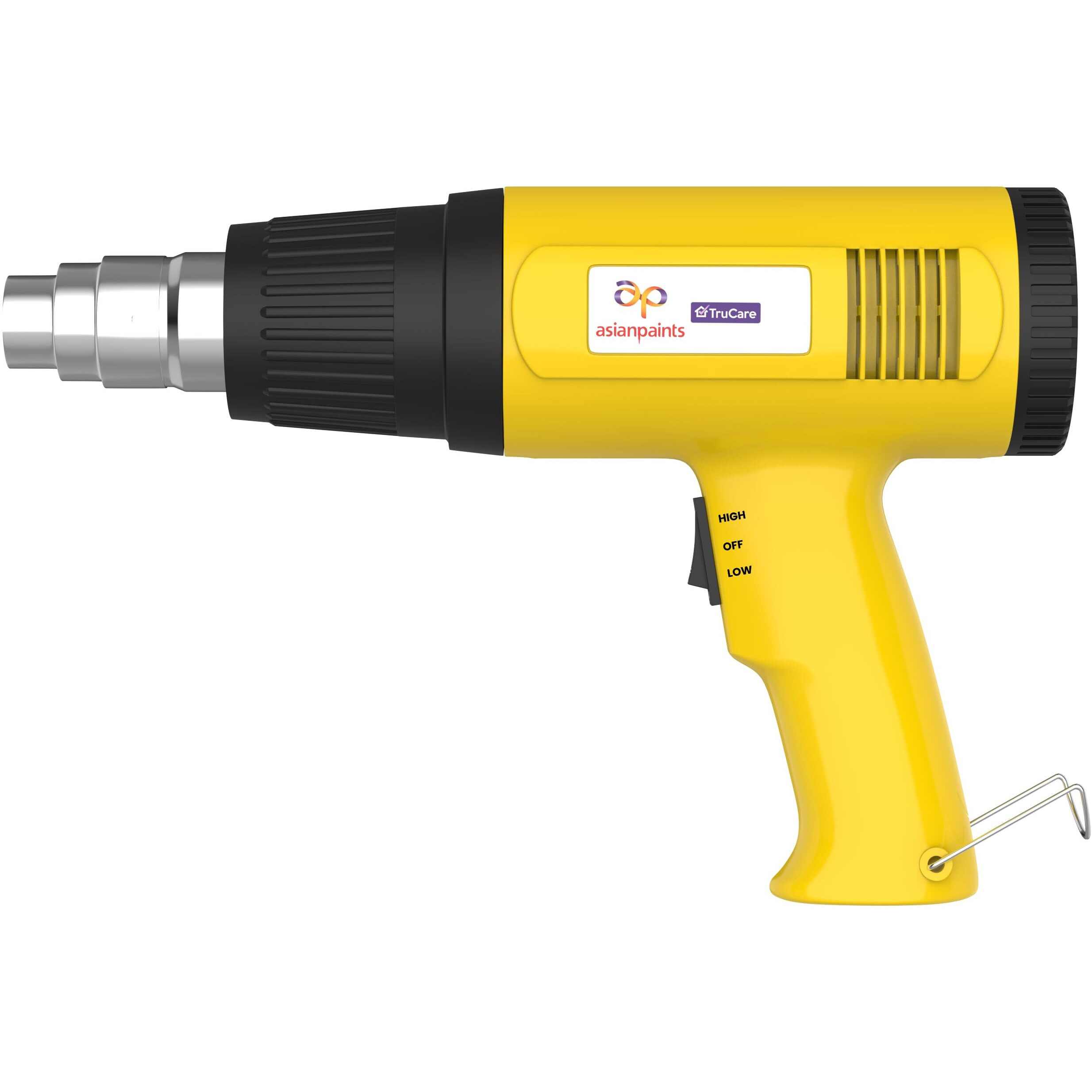 Asian Paints Trucare Heat Gun 1800 Watt Quick Hot Air Blower With Dual Temperature Setting & Nozzle Attachment For Indoor And Outdoor Shrink Wrapping Packing Drying Paint Coats (Pack Of 1, Yellow)