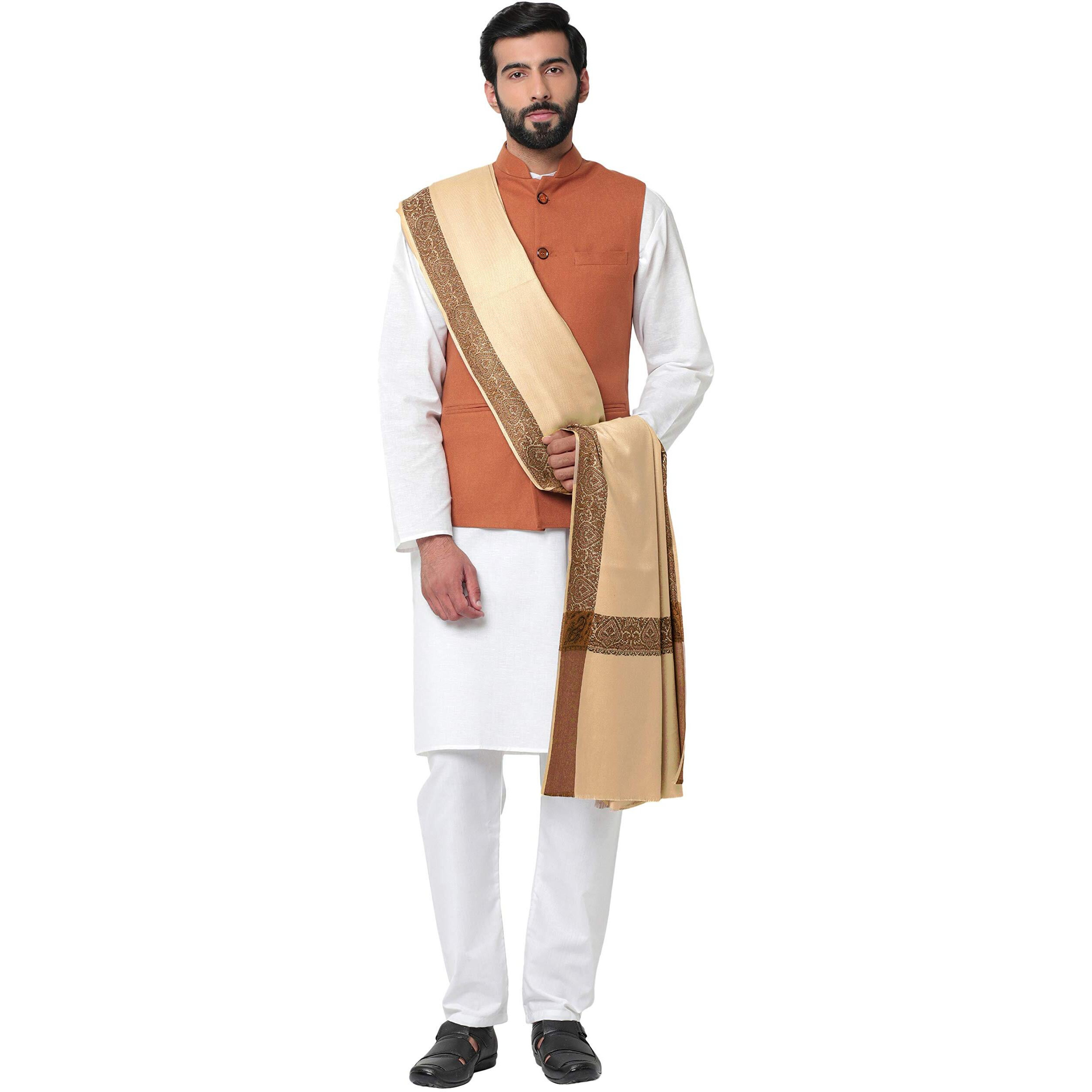 Weavers Villa Men's Woven Border Woollen Lohi/Shawl, 125Cm X 250Cm