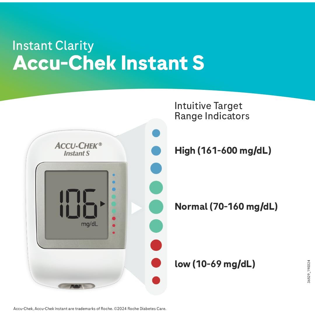 Accu-Chek Instant S Blood Glucose Glucometer Kit With Vial Of 10 Strips, 10 Lancets And A Lancing Device Free For Accurate Blood Sugar Testing