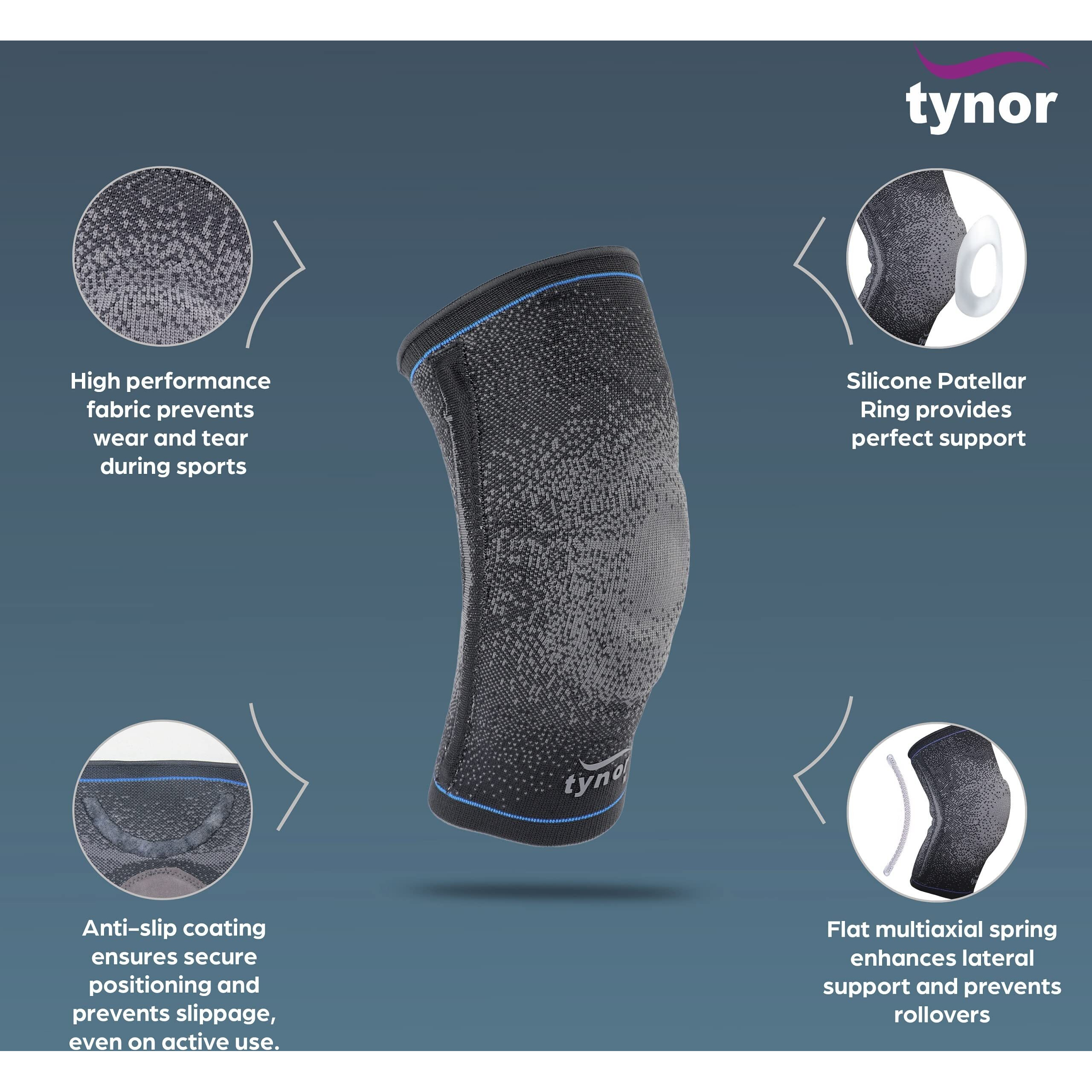 Tynor Knee Support Urbane | Support For Pain Relief & Comfort For Men & Women | Breathable Compression For Gym, Exercise, Workout & Running, Pack Of 1 (Grey, Medium)