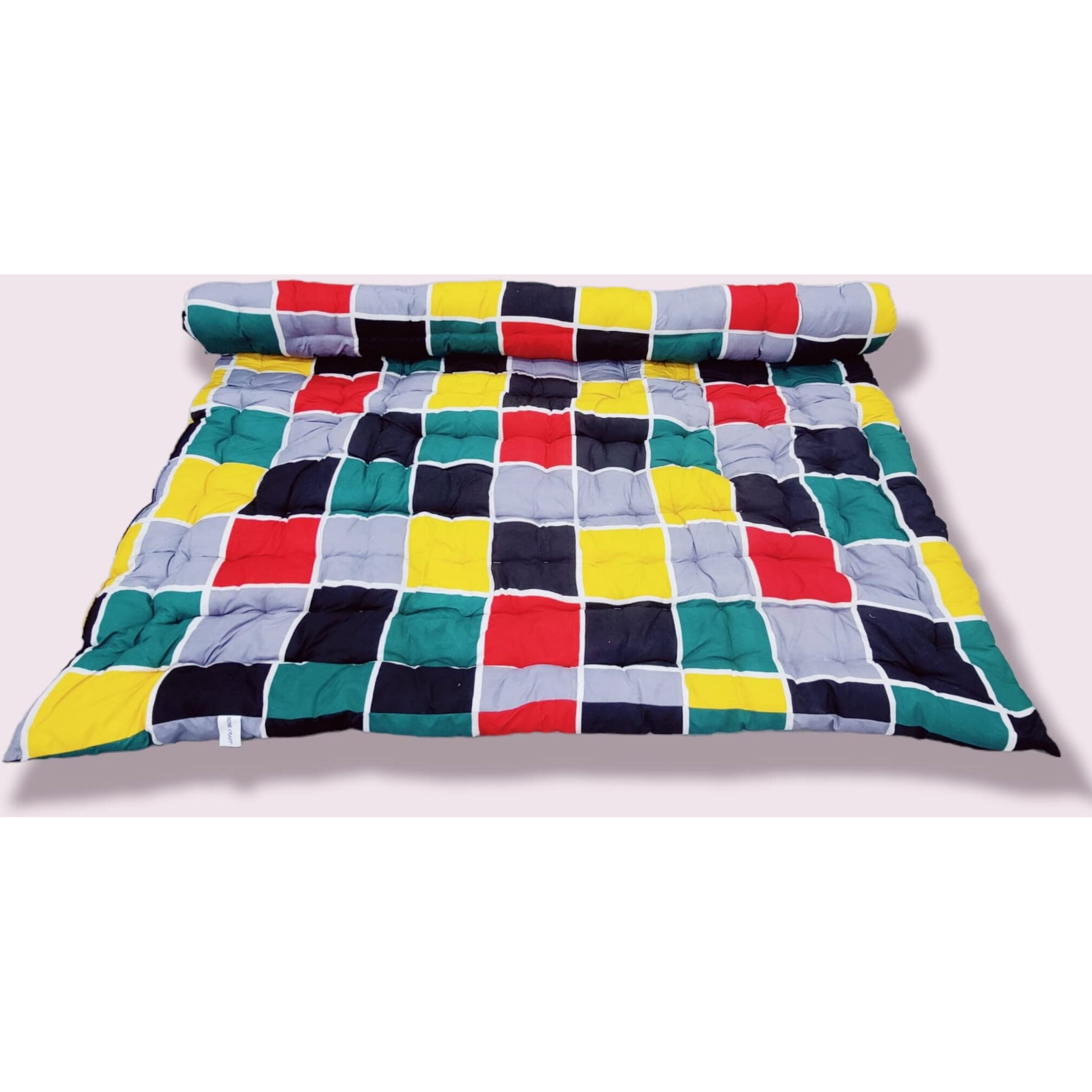 Deevine Craft Soft Cotton Quilt Foldable Movable Picnic Light Weight Filled Single Firm Mattress| Gadda (3D Design Printed, 1 Sleeping Capacity, 3 X 6 Ft Or 72 X 36 Inches) (Multicolor Boxes)