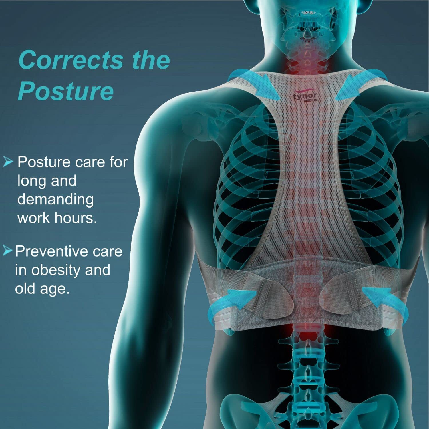Tynor Posture Corrector, For Improved Posture & Back Support | Back Belt For Men & Women | Comfortable For All-Day Wear | Pack Of 1 (Grey, Medium)
