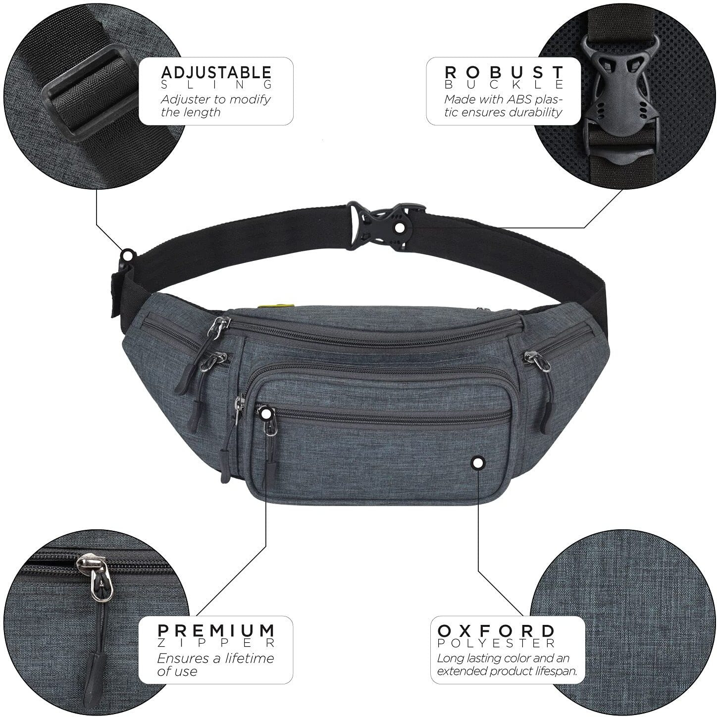 Fatmug Waist Pouch, Money Belt Pouch For Travel, Running, Jogging, Cycling, Hiking, Outdoor- Dark Grey