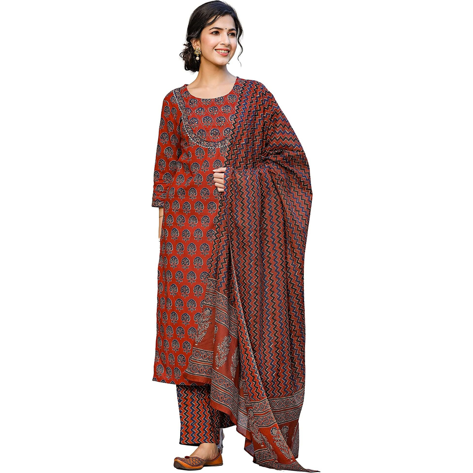 Vaamsi Women's Regular Palazzo And Dupatta Set (Vkskd1237_Coral_Xl)