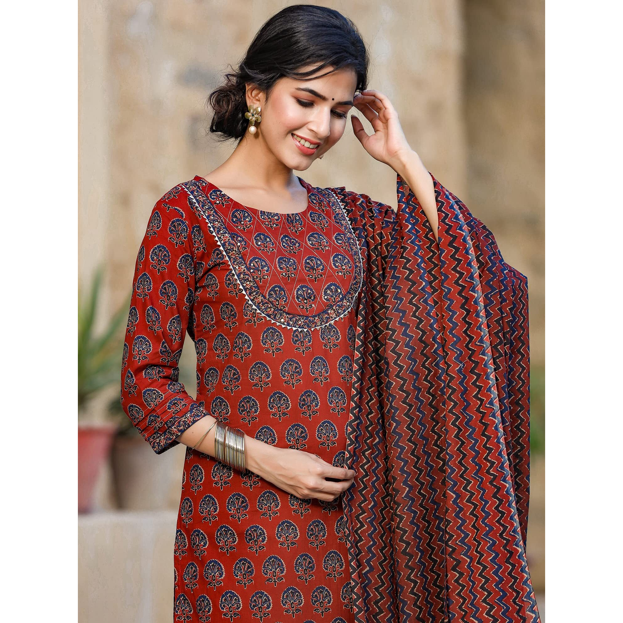 Vaamsi Women's Regular Palazzo And Dupatta Set (Vkskd1237_Coral_Xl)