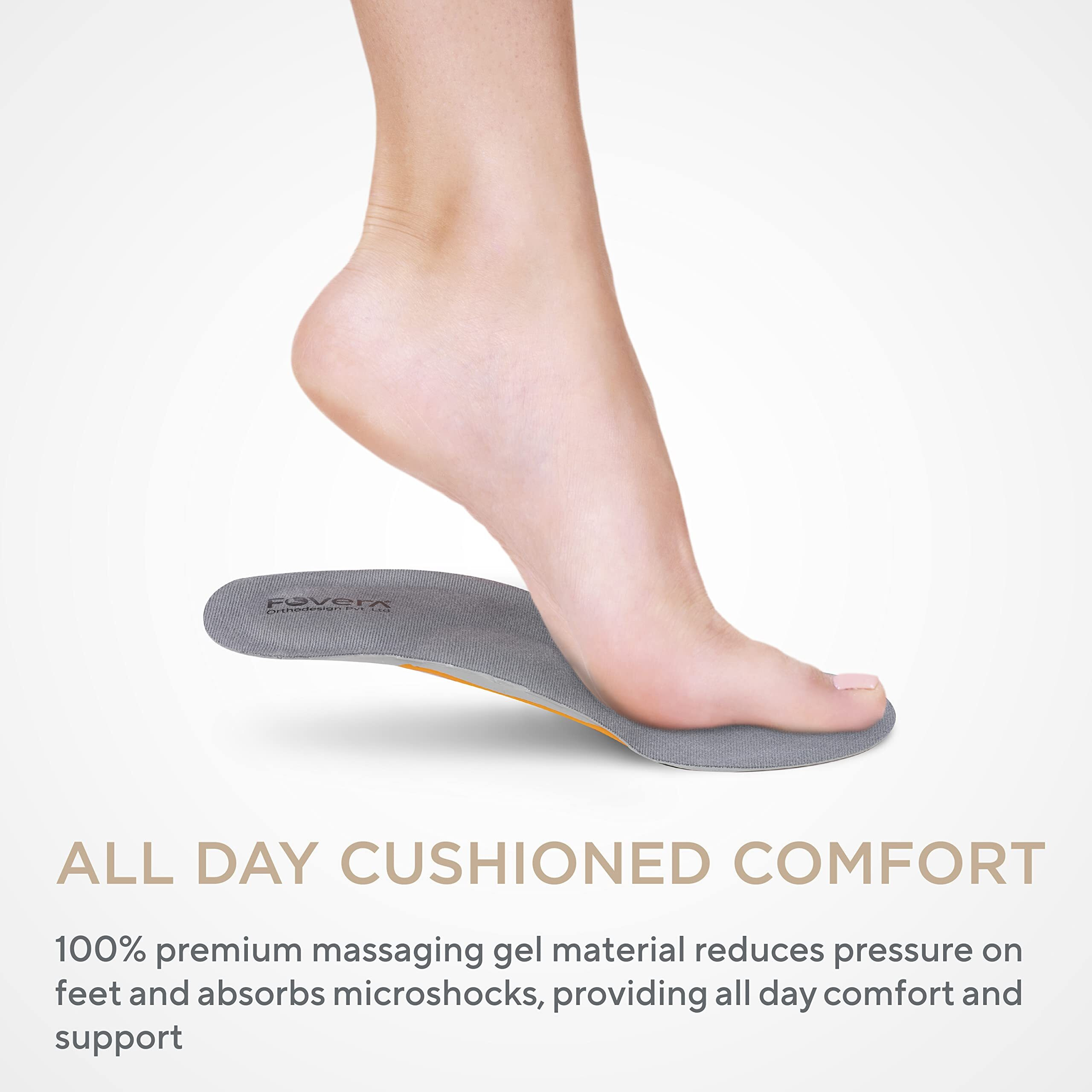 Fovera Arch Support Gel Insole Pair - Shoe Inserts For Flat Feet, Plantar Fasciitis, High Arch, Foot Pain - Full Length Orthotics For All-Day Comfort (Male (Large), 2 Pairs)