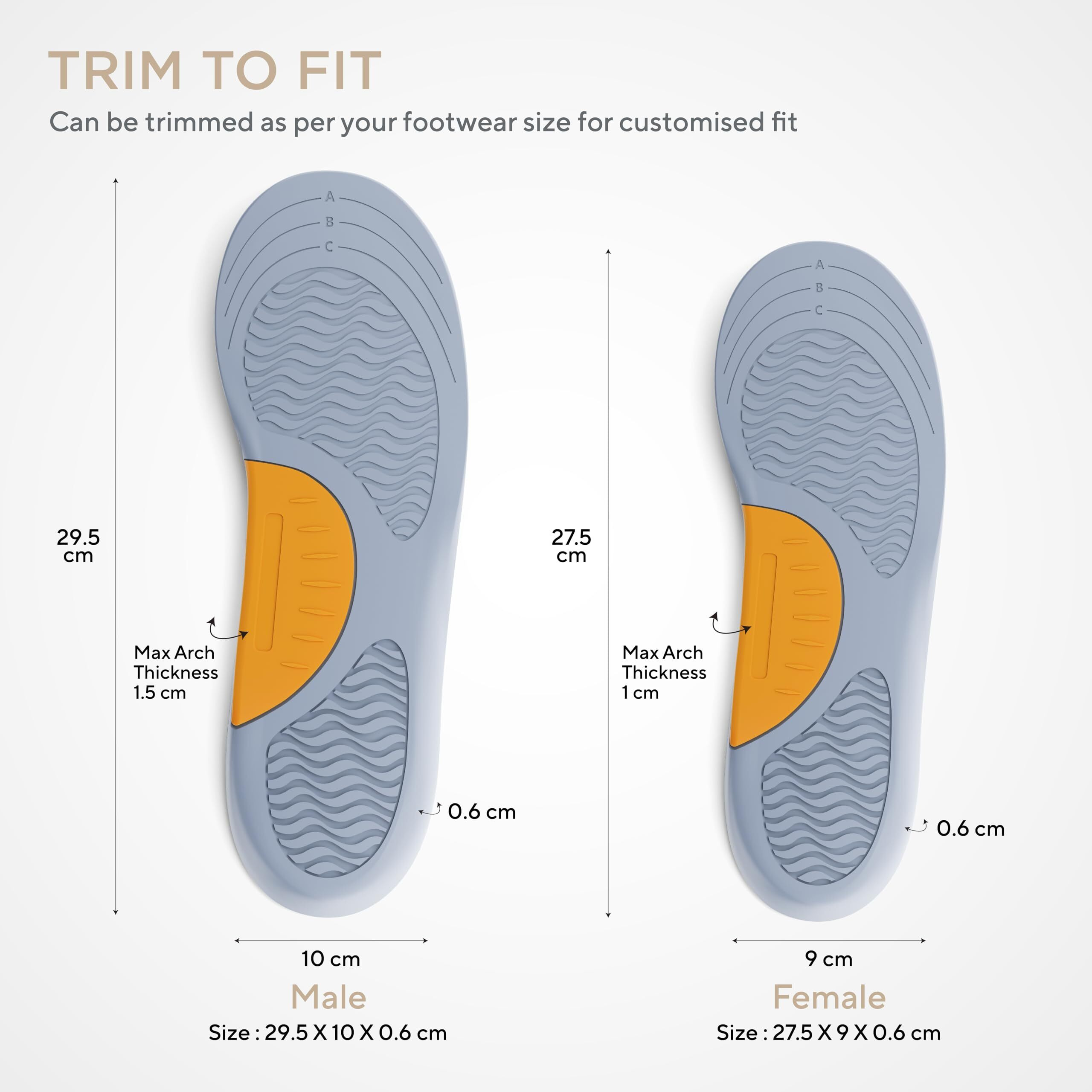 Fovera Arch Support Gel Insole Pair - Shoe Inserts For Flat Feet, Plantar Fasciitis, High Arch, Foot Pain - Full Length Orthotics For All-Day Comfort (Male (Large), 2 Pairs)