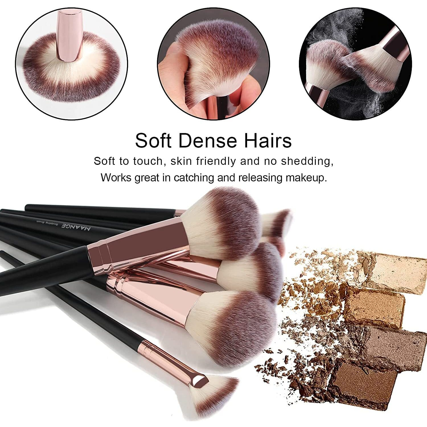 Maange Professional Makeup Brushes 15 Pcs Synthetic Makeup Brushes Set With 1 Makeup Sponge & 1 Brush Cleaner (Black Gold)