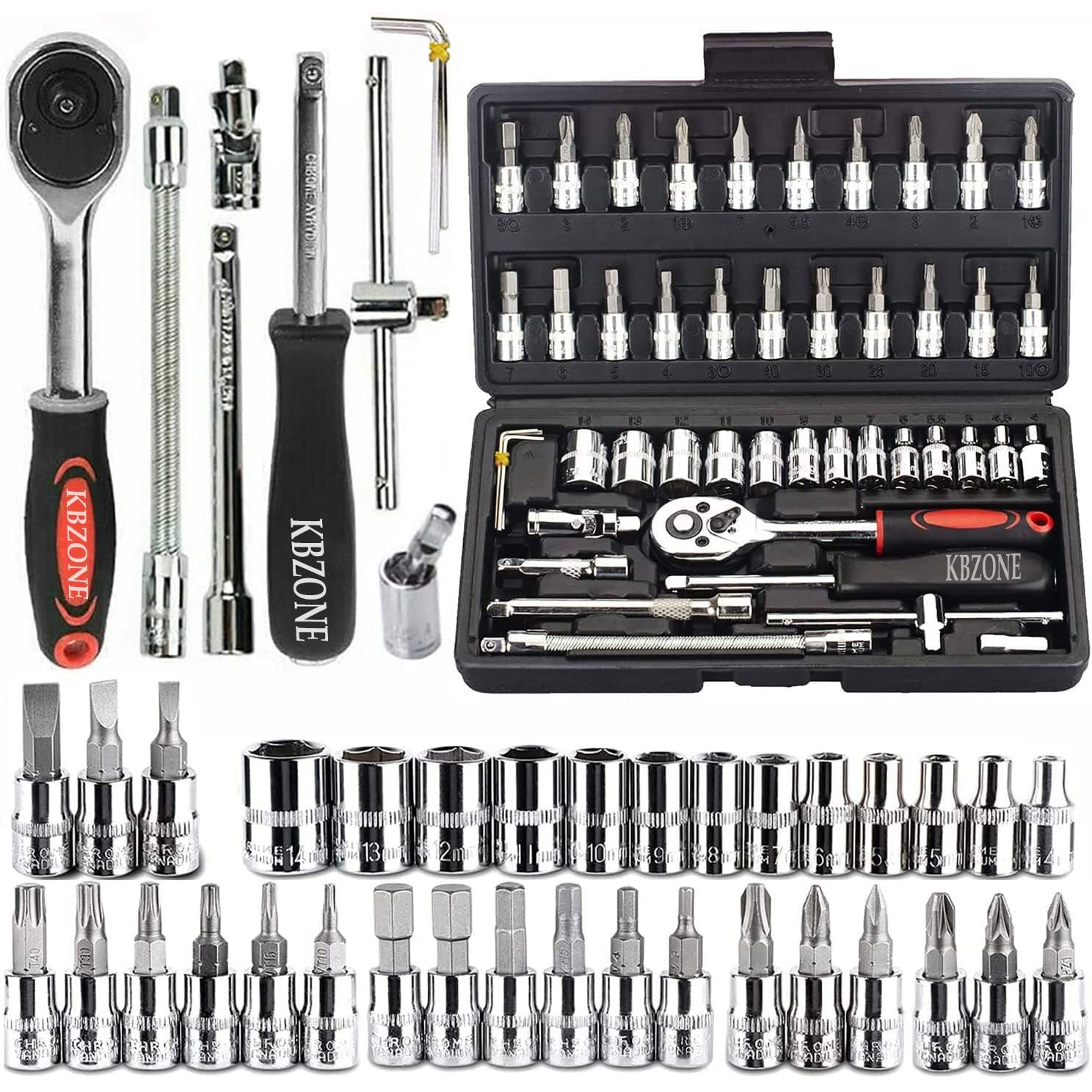 Tage Metal 46 In 1 Pcs Tool Kit&Screwdriver And Socket Set Wrench Set Multi Purpose Combination Tool Case Precision Socket Set