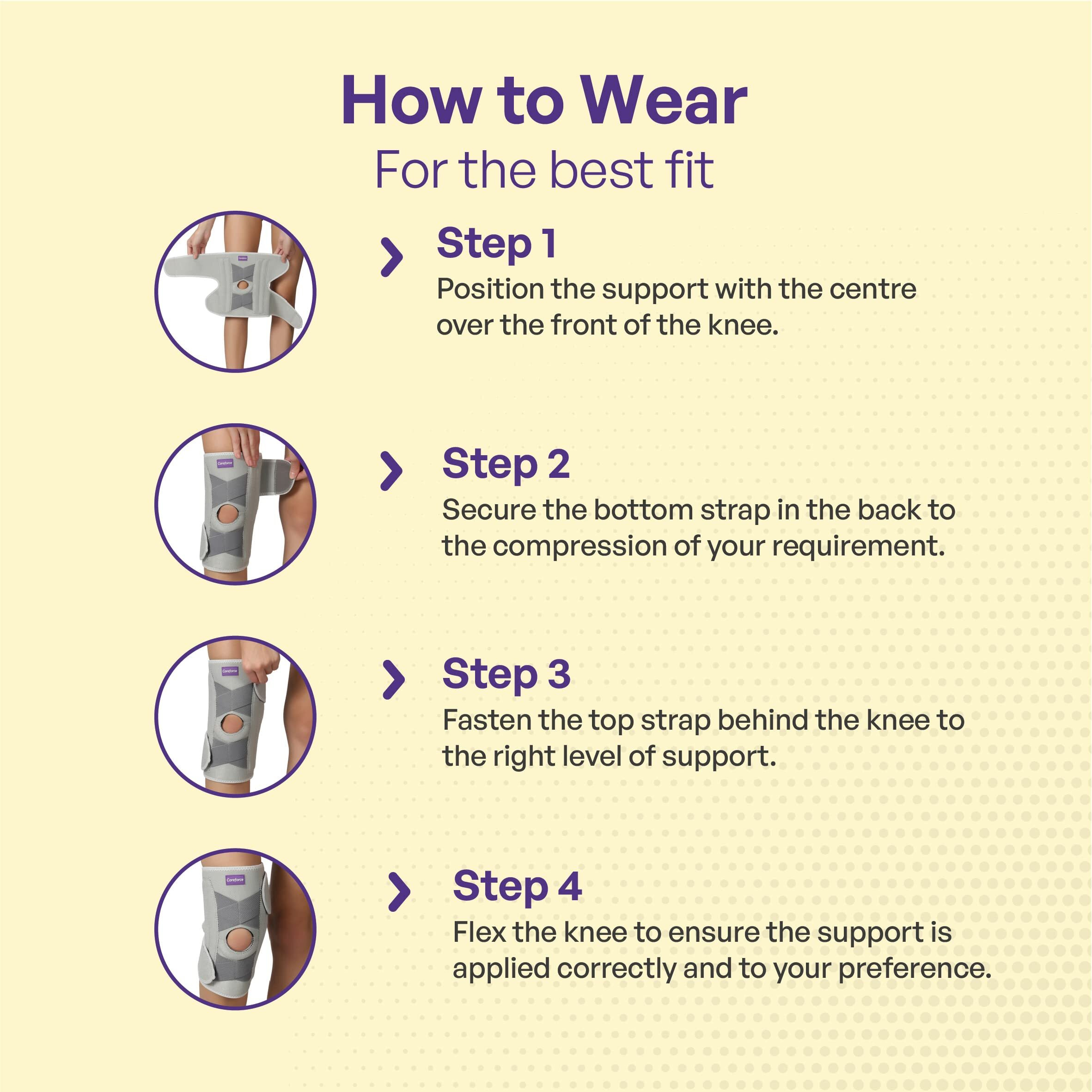 Careforce - The Force Behind Your Health Fabric Knee Brace For Men With Side Stabilizer & Patella Support For Meniscus Tear Pain Relief - Free Size