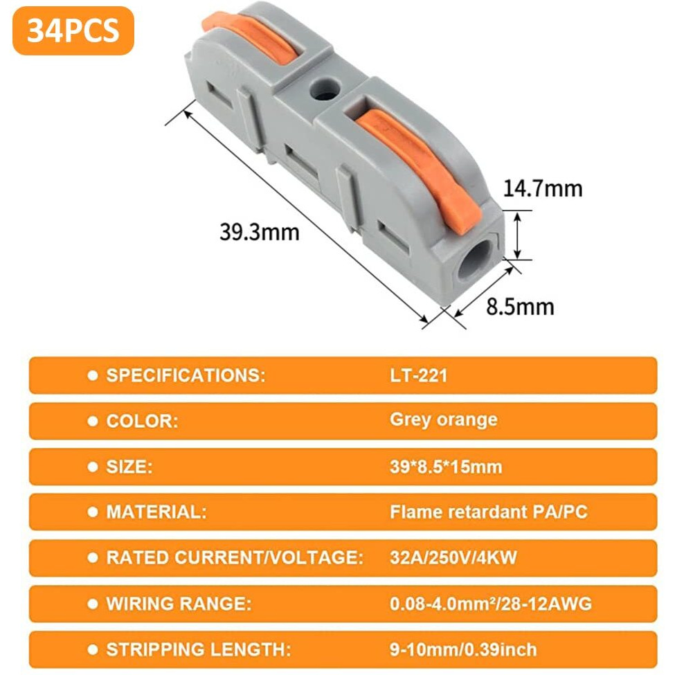 Serplex Wire Connector, 34Pcs Universal Connection Terminals, Circuit Inline Splices Electric Connectors, Spl-1 Clamp With Actuation Lever, 4 Mm Conductor Clamp, Quick & Freely Assemble
