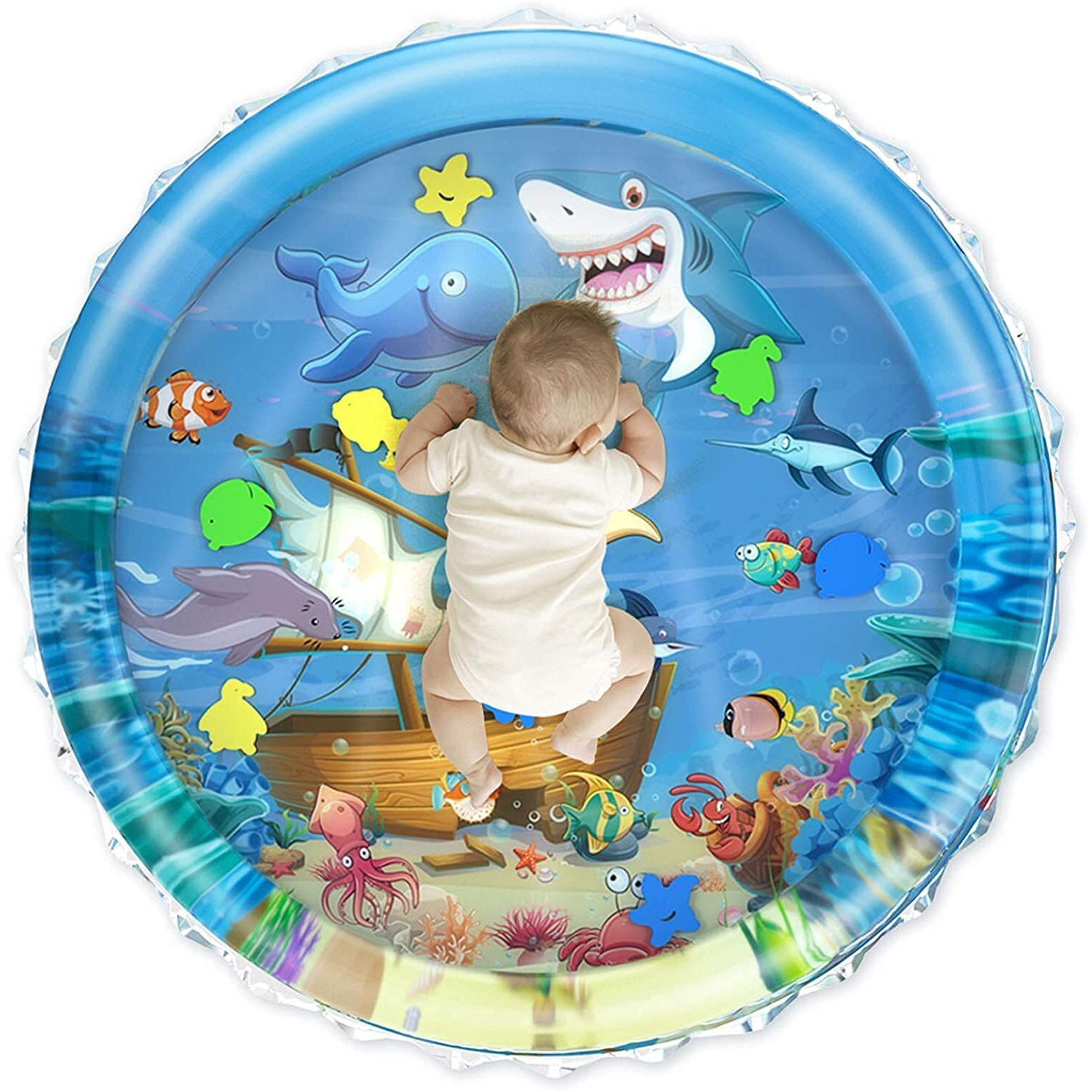 Zurato Baby Kids Water Play Mat Toys Inflatable Tummy Time Water Play Mat And Toddlers Perfect Fun Activity Inflatable Mat, Outdoor Water Play Mat For Baby (40 X 40 X 2.5 Inches), Blue
