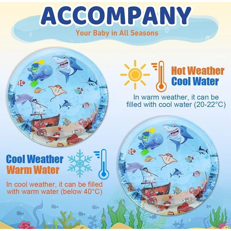 Zurato Baby Kids Water Play Mat Toys Inflatable Tummy Time Water Play Mat And Toddlers Perfect Fun Activity Inflatable Mat, Outdoor Water Play Mat For Baby (40 X 40 X 2.5 Inches), Blue