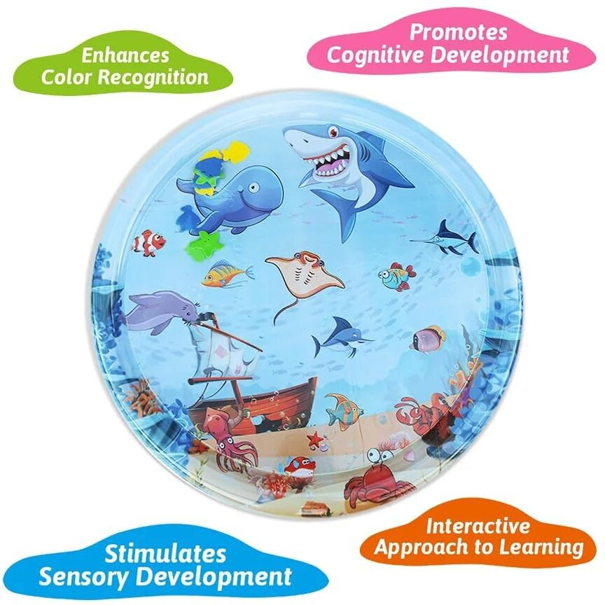Zurato Baby Kids Water Play Mat Toys Inflatable Tummy Time Water Play Mat And Toddlers Perfect Fun Activity Inflatable Mat, Outdoor Water Play Mat For Baby (40 X 40 X 2.5 Inches), Blue