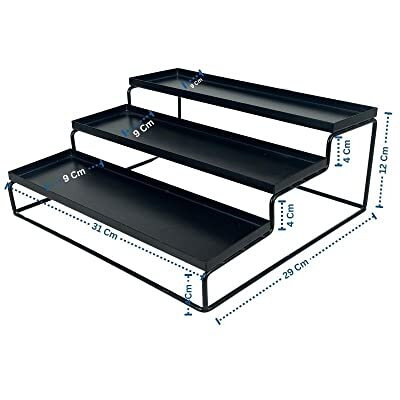 Go Hooked Kitchen 3-Tier Step Standing Rack Kitchen Spice Bottle Rack Utensil Holder Food Storage Organizer For Cabinet Pantry Shelf Bathroom Rack (Black, Pack Of 1, Iron, Step Shelf, Countertop)